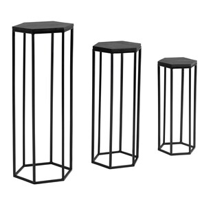 KADIMA DESIGN Massivholz und Metall Beistelltische, 3 Hexagon Tische, Modernes Design 