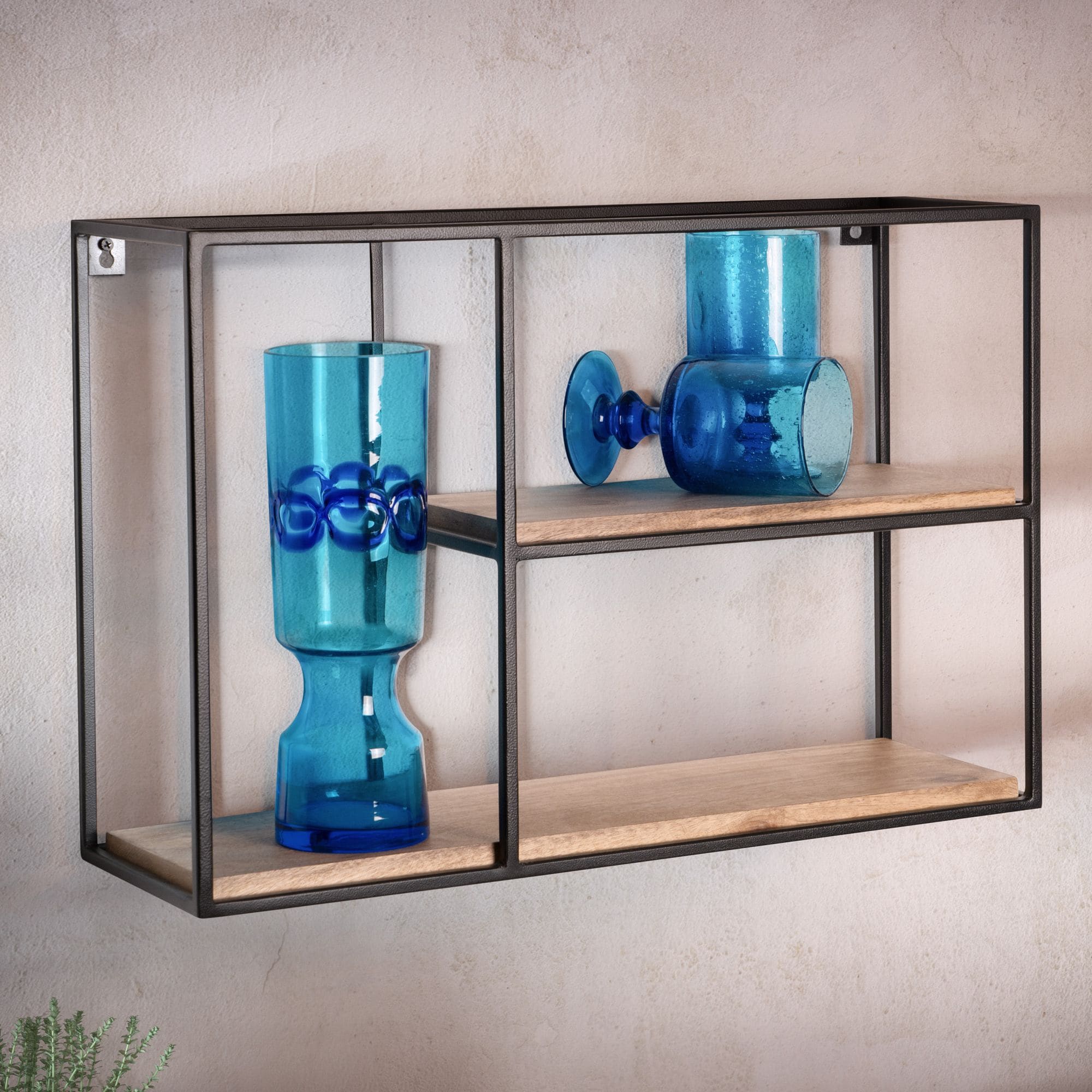 KADIMA DESIGN Schweberegal aus Mango Massivholz, 60x40x18 cm, Stilvolles Regal im Industrial Design 