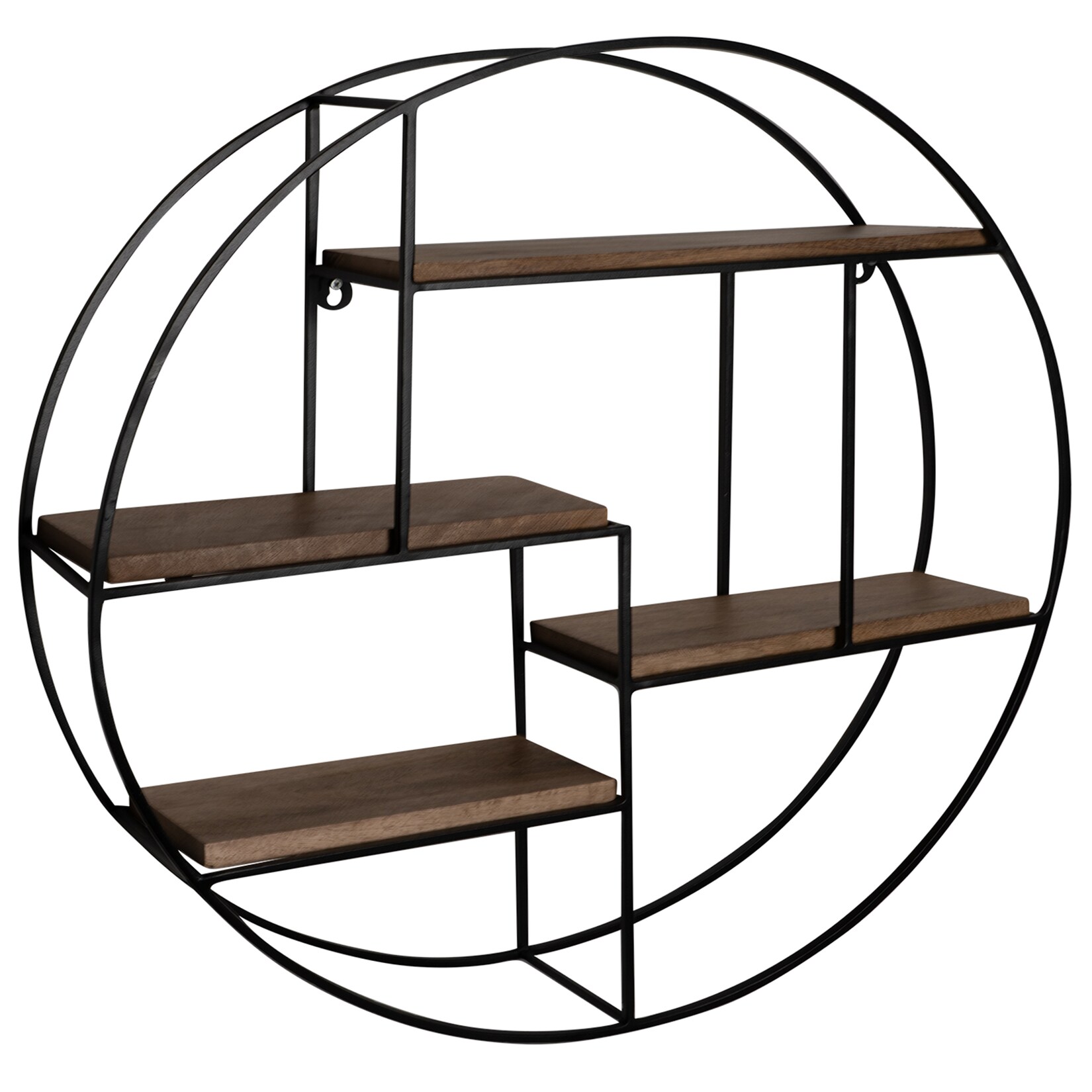 KADIMA DESIGN Rundes Wandregal in Industrial-Design, 70x70x18 cm, Massivholz Mango & Metall