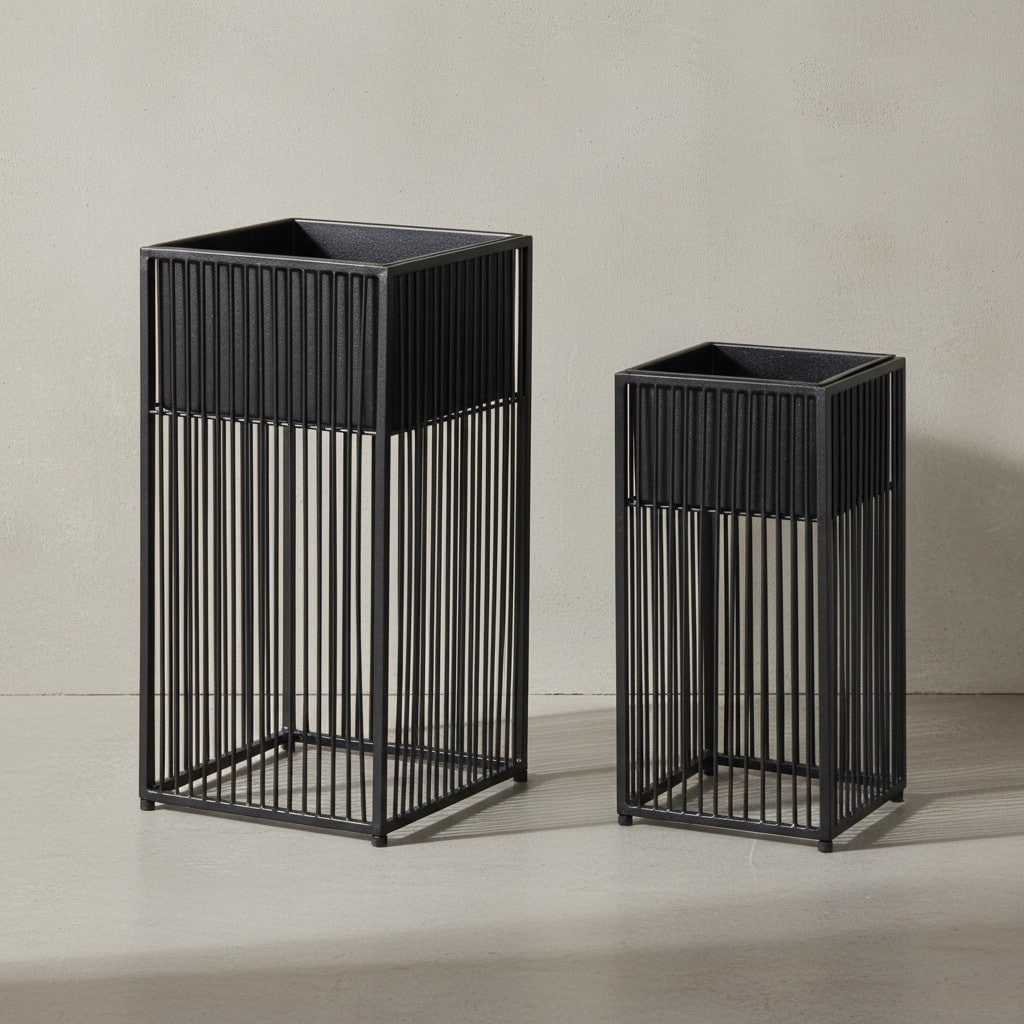 KADIMA DESIGN Blumentopf 2er Set Metall Pflanzk&uuml;bel Schwarz mit Gestell, Quadratisch 