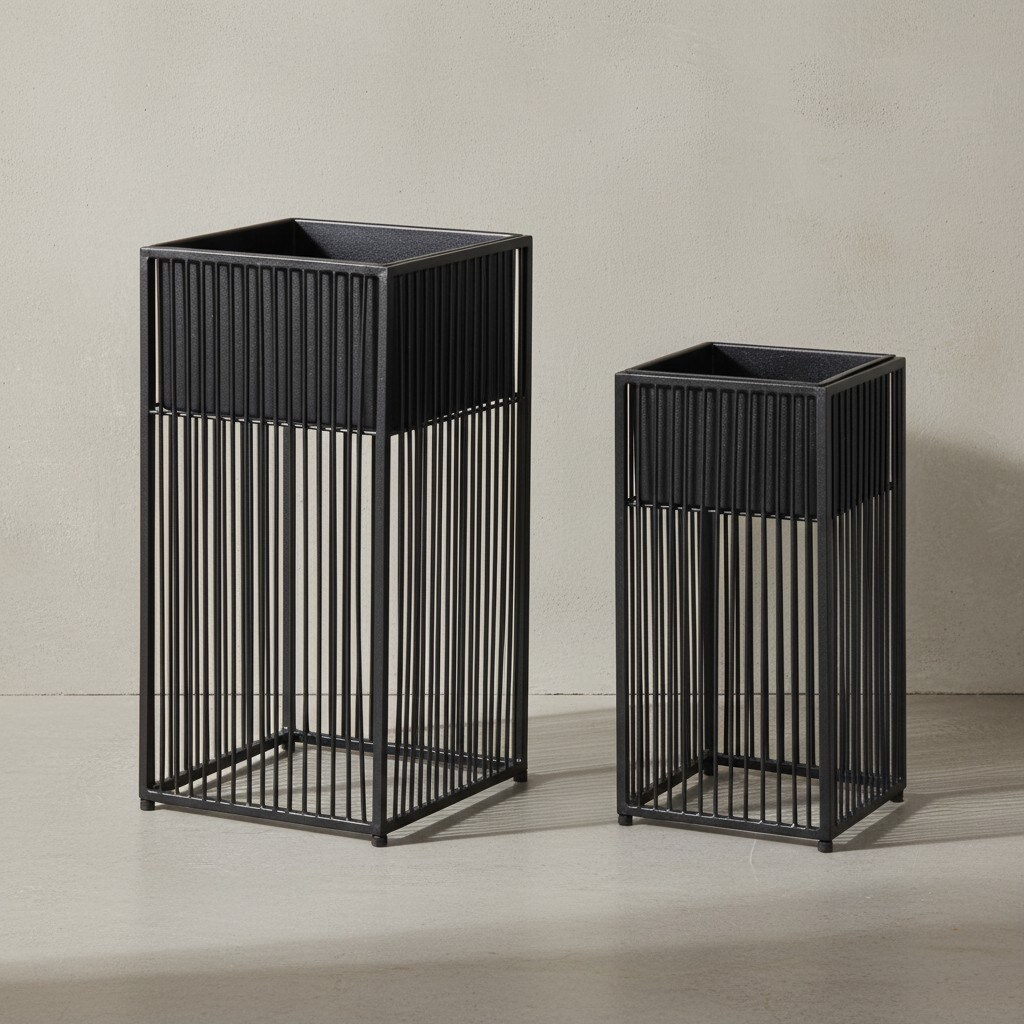 KADIMA DESIGN Blumentopf 2er Set Metall Pflanzkübel Schwarz mit Gestell, Quadratisch