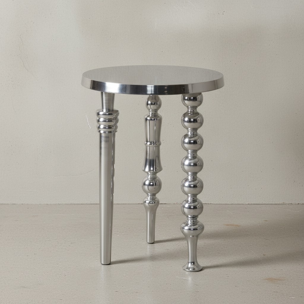 KADIMA DESIGN Beistelltisch 44x44x63 cm Aluminium, Dreibein Design in Silber