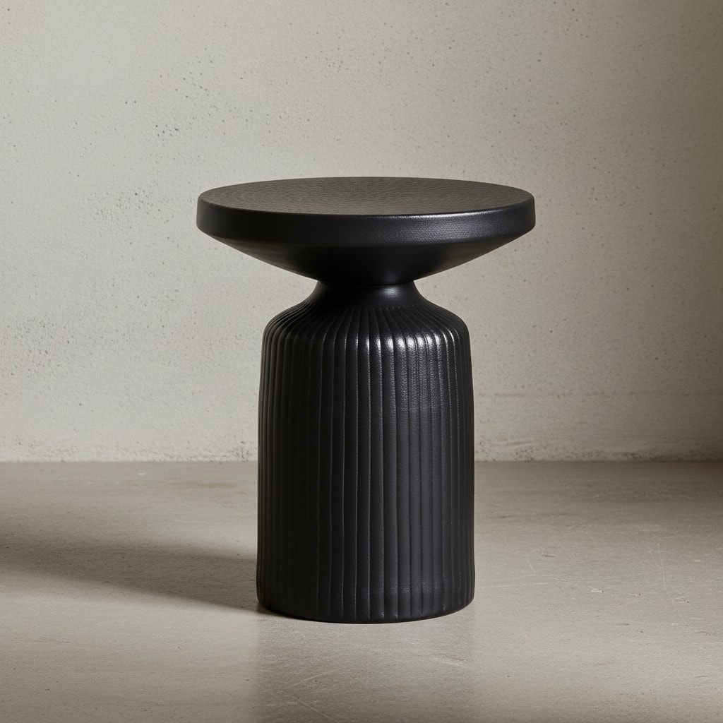 KADIMA DESIGN Eleganter Beistelltisch Schwarz, 40x40x50 cm, rund, Hammerschlag-Design