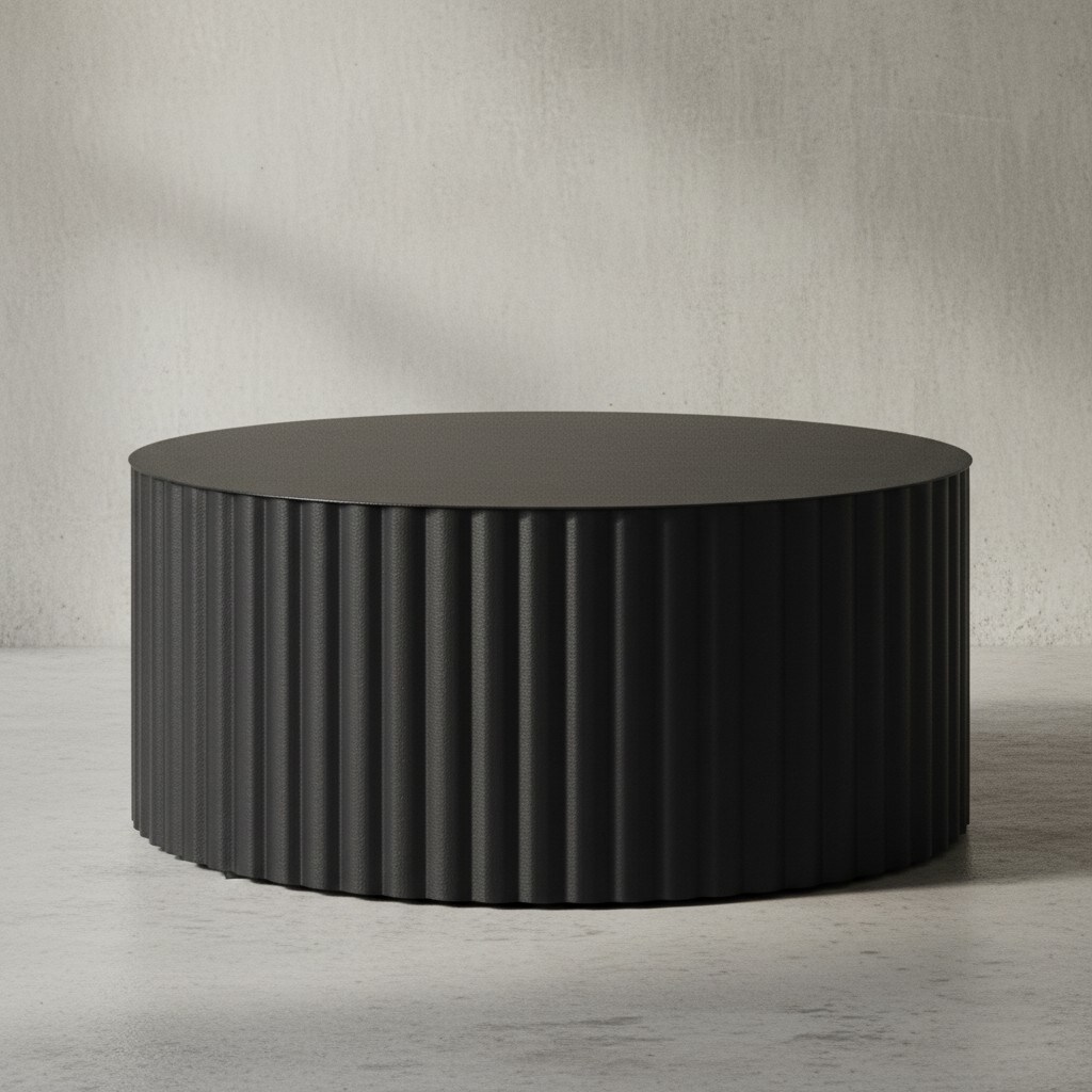 KADIMA DESIGN Runder Sofatisch mit Wellen-Muster, Couchtisch Metall Schwarz 67x67x31 cm 