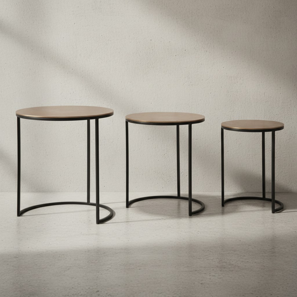 KADIMA DESIGN Eleganter Satztisch Metall Rund, 3er Set, Aluminium Gold/Schwarz