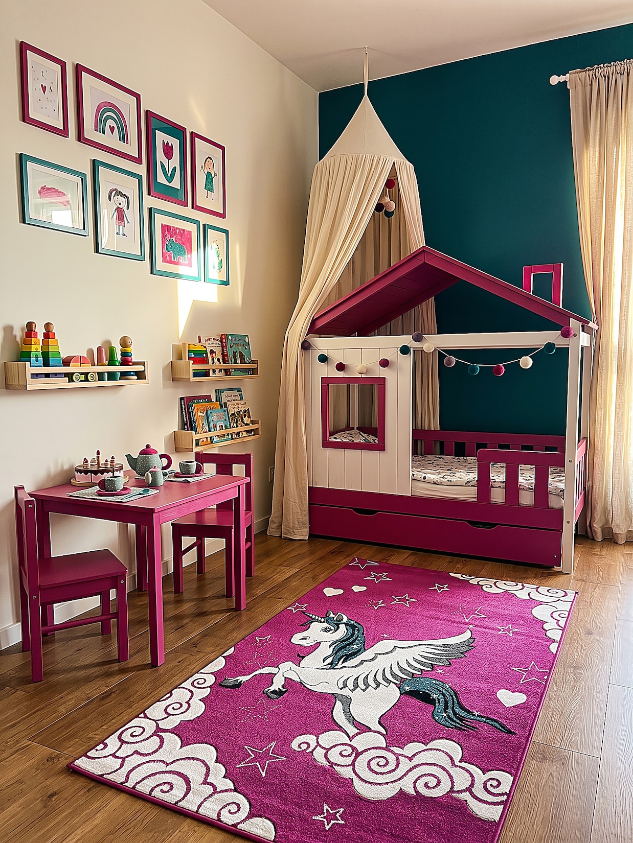Kinderteppich Pflegeleicht Fuchsia 80x150 cm - CASOLA Kadima Design