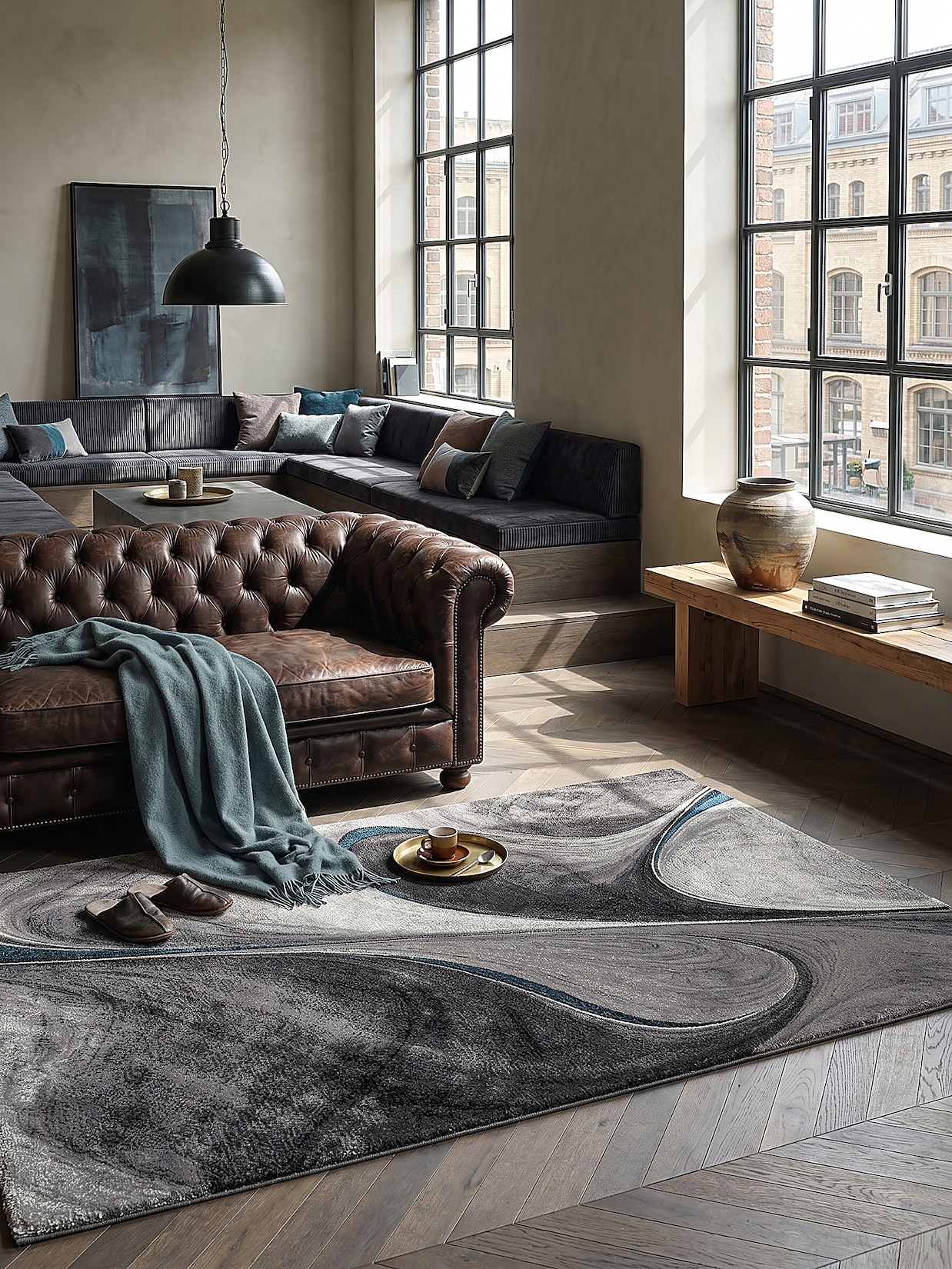 Teppich Polypropylen Grau 120x170 cm - BIENO Kadima Design