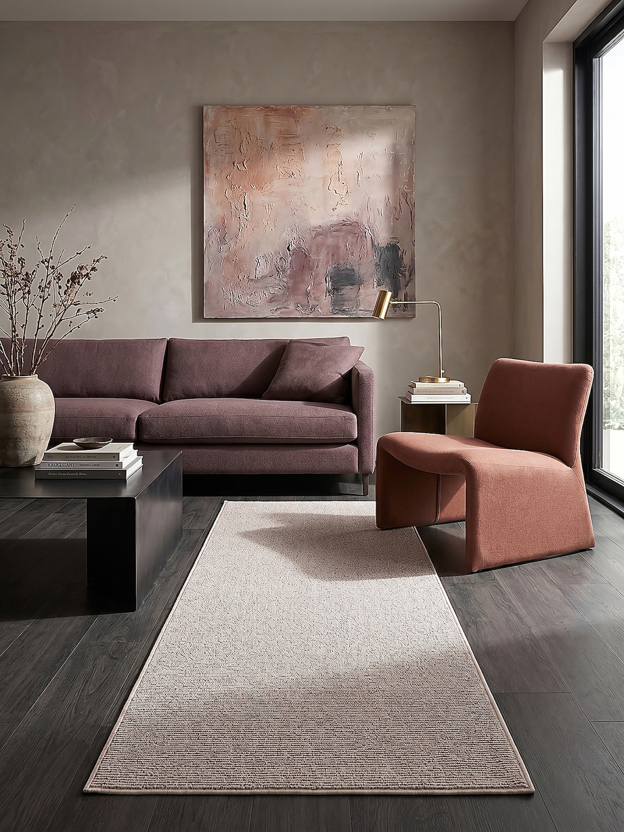 Niederflor-Teppich Uni Beige 133x133 cm - COLFOSCO Kadima Design