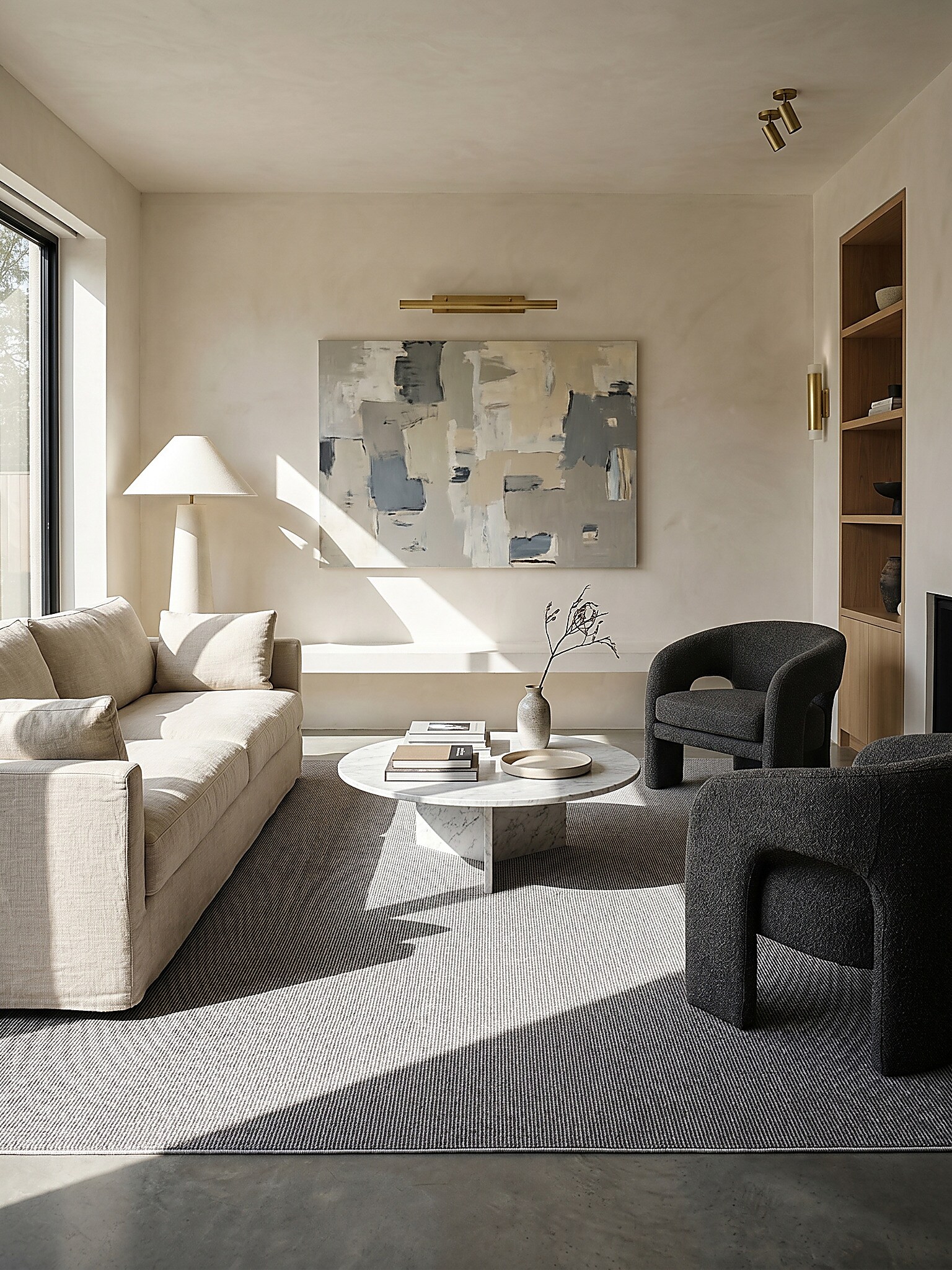 Niederflor-Teppich Uni Beige 133x133 cm - COLFOSCO | Kadima Design 