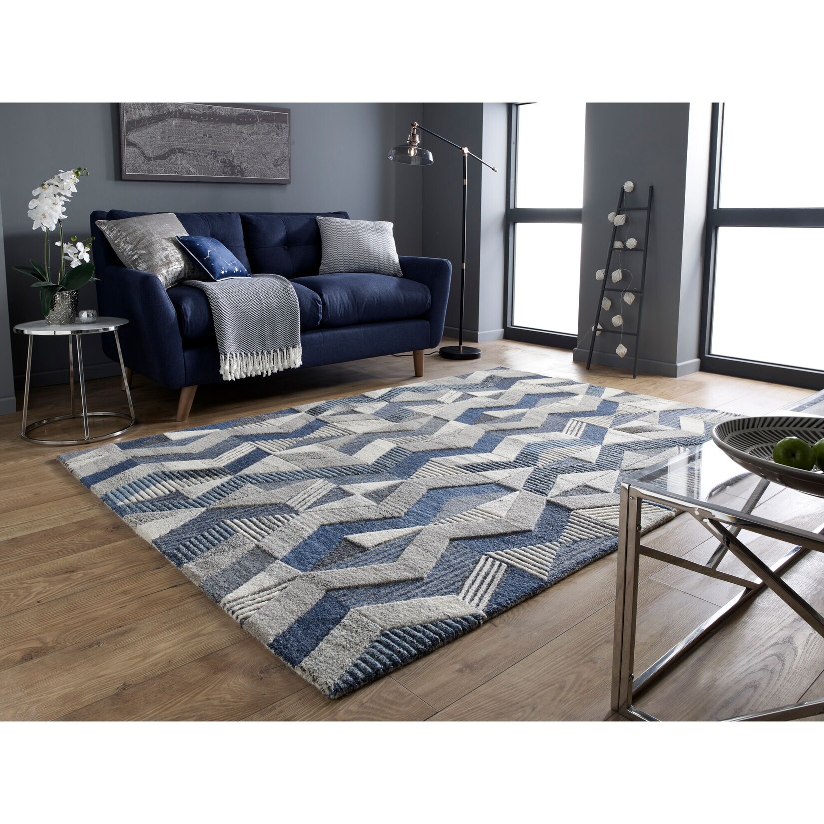 Wollteppich strapazierfähig Blau 160 x 230 cm - ESK Kadima Design