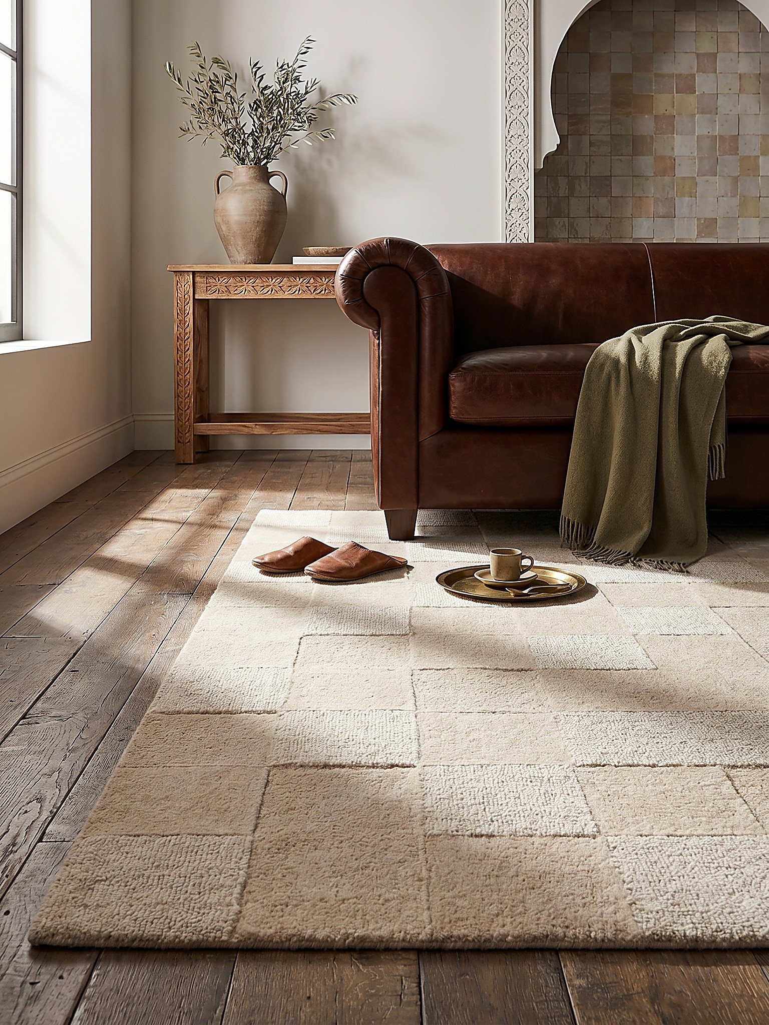 Wollteppich kariert Natur 120 x 170 cm - DEBEN | Kadima Design 