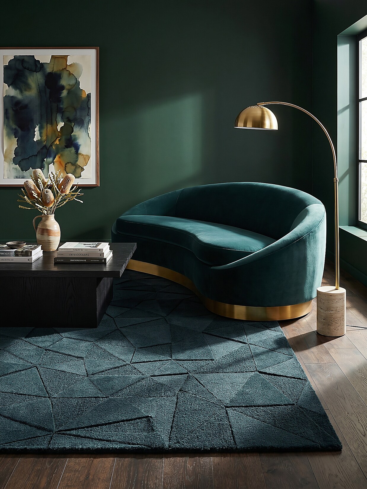 Wollteppich geometrisch Petrol 200 x 290 cm - DEBEN Kadima Design