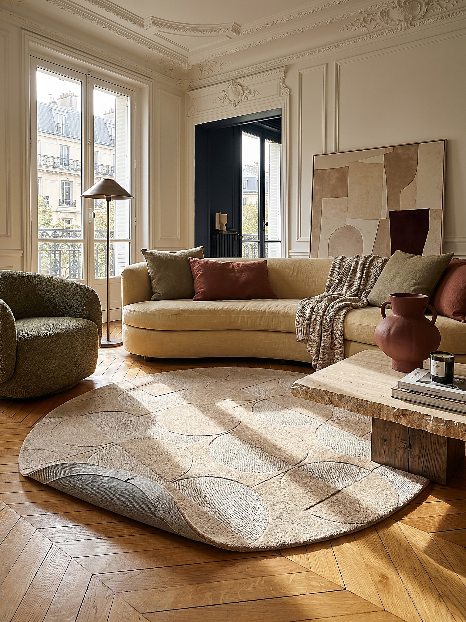 Wollteppich Kurzflor Natur &Oslash;160 cm - DEBEN | Kadima Design 