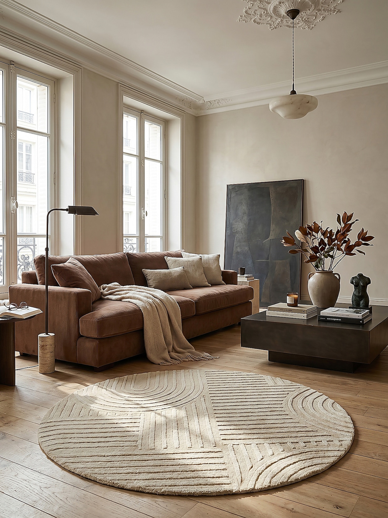 Wollteppich geometrisch Natur Ø160 cm - LEVEN Kadima Design