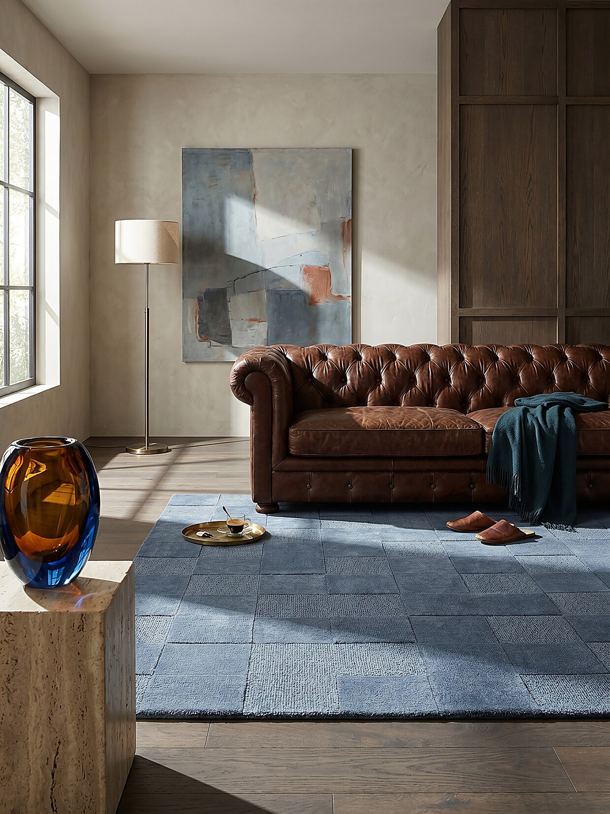 Wollteppich kariert Blau 160 x 230 cm - DEBEN Kadima Design