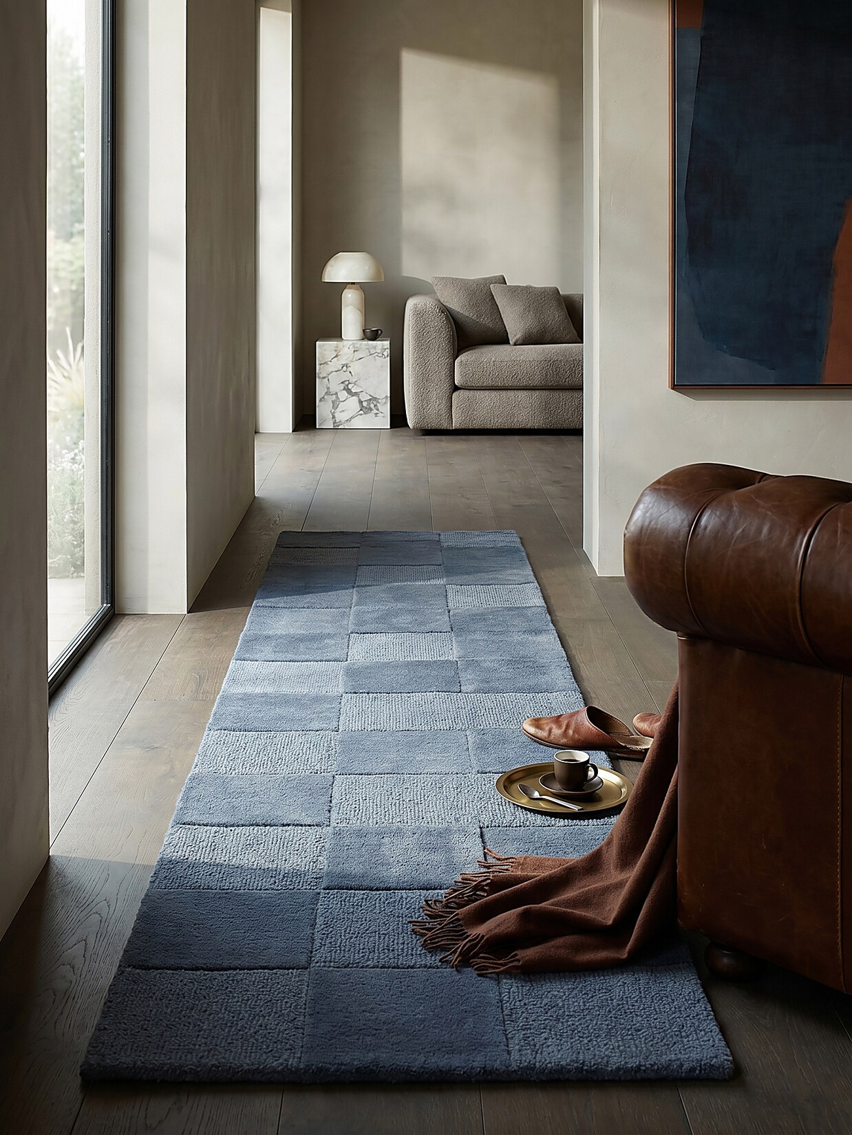 Läufer kariert Blau 60 x 230 cm - DEBEN Kadima Design
