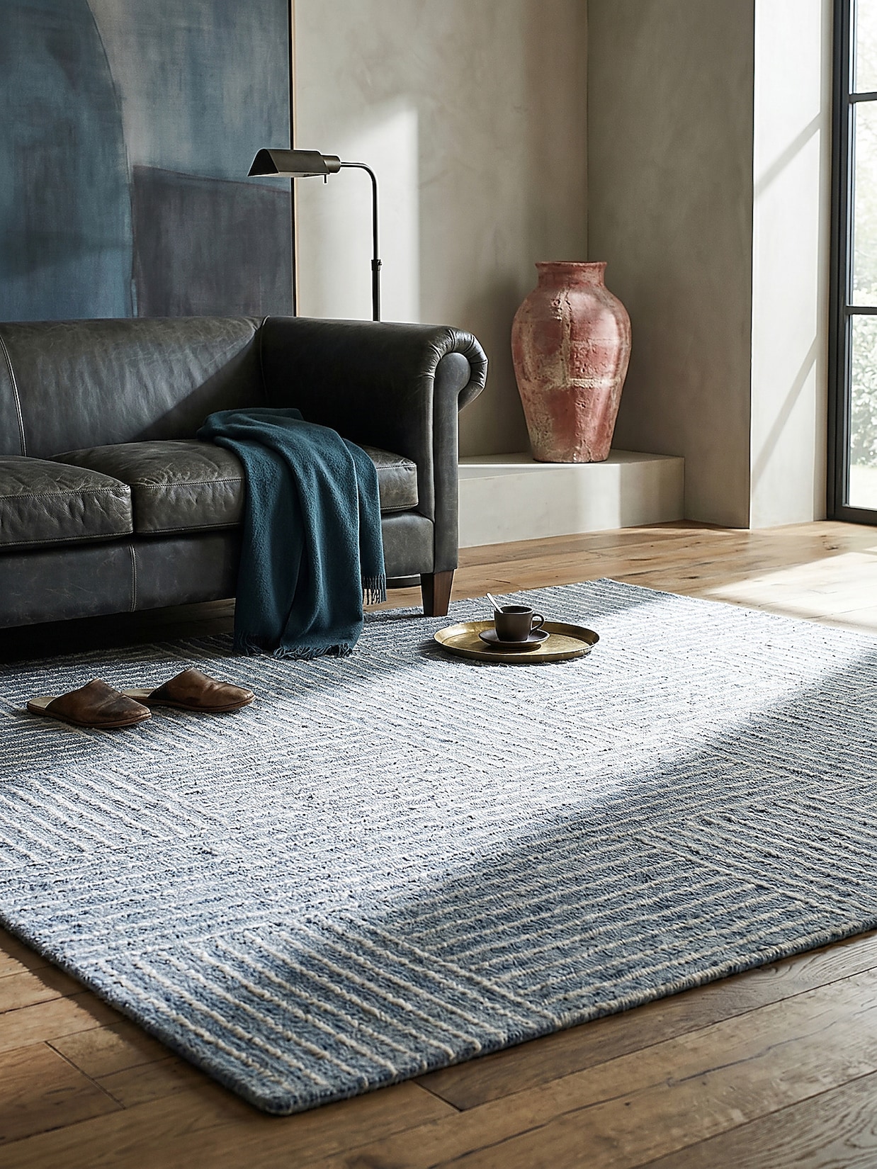 Wollteppich kariert Blau 80 x 150 cm - LEA Kadima Design