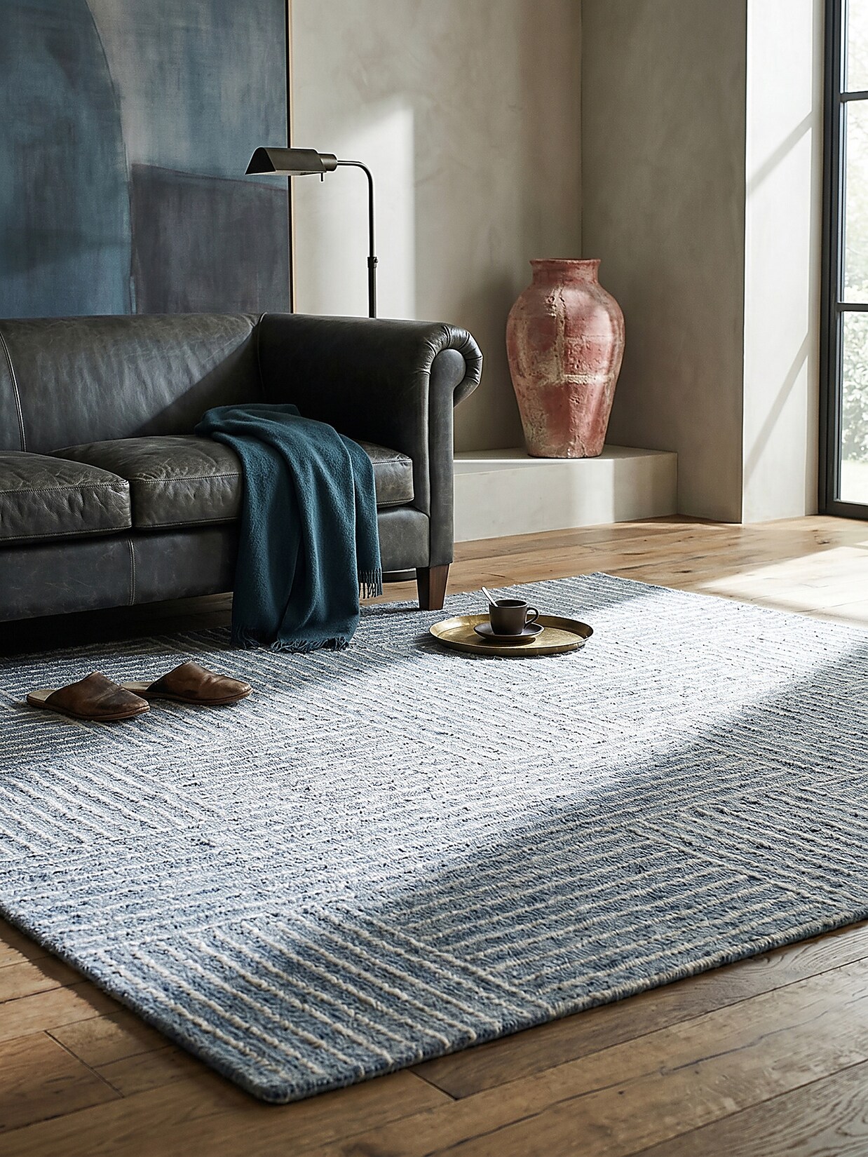 Wollteppich kariert Blau 200 x 290 cm - LEA Kadima Design