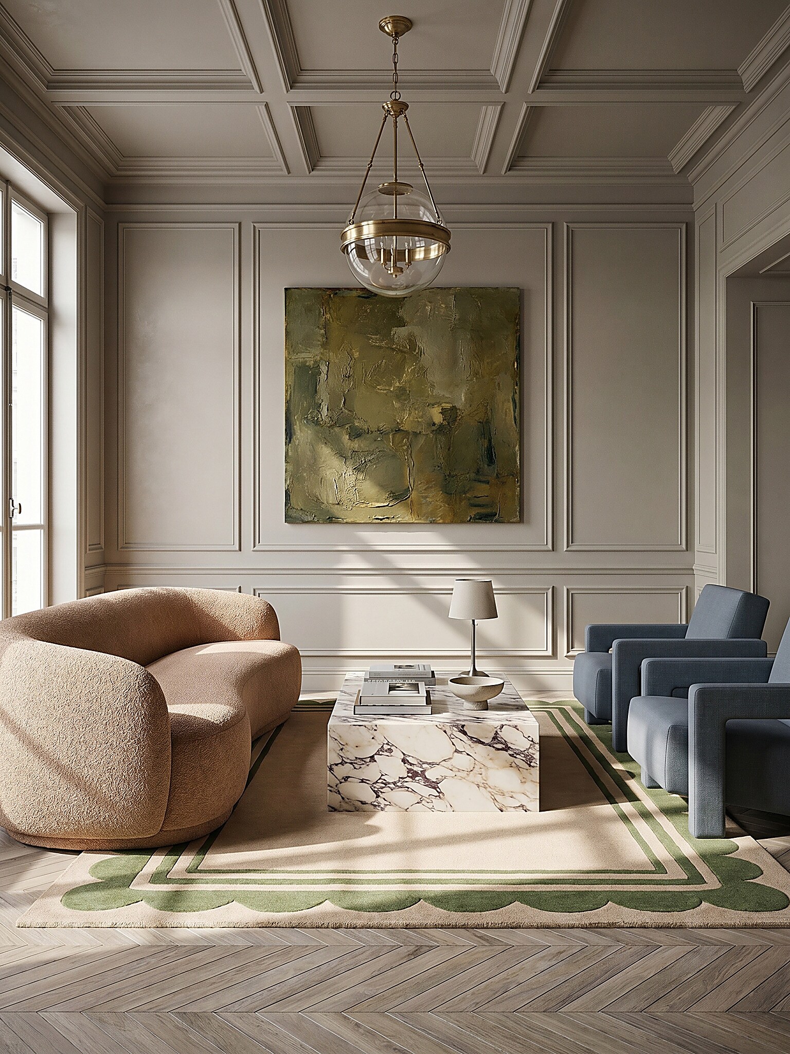 Wollteppich handgetuftet Gr&uuml;n-Beige 120 x 170 cm - WENSUM | Kadima 