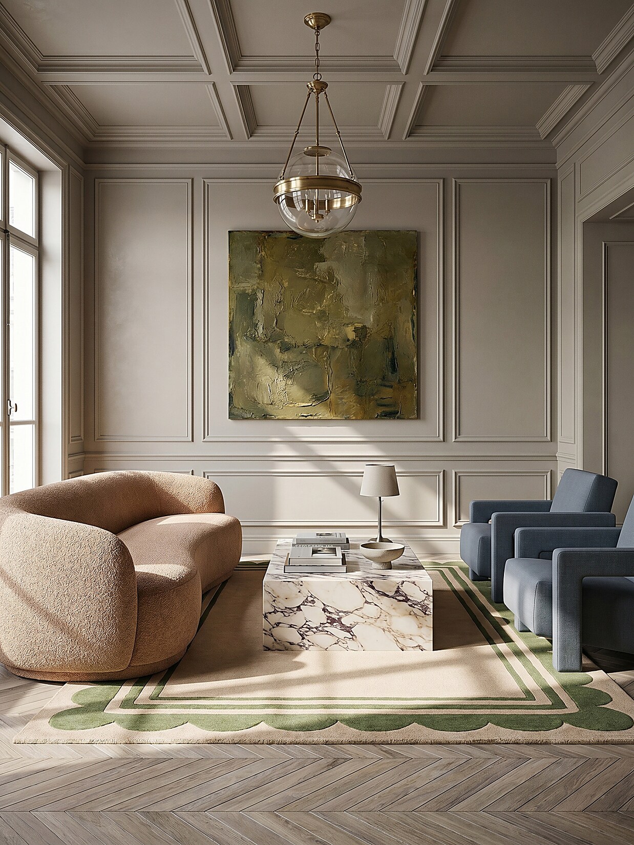 Wollteppich handgetuftet Grün-Beige 120 x 170 cm - WENSUM Kadima