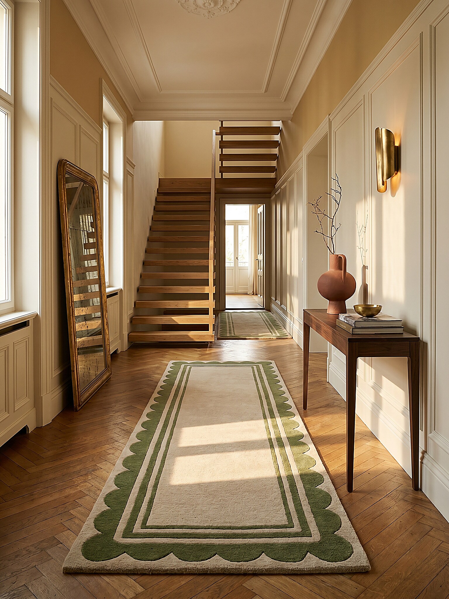 L&auml;ufer Wolle Gr&uuml;n-Beige 80 x 230 cm - WENSUM | Kadima Design 