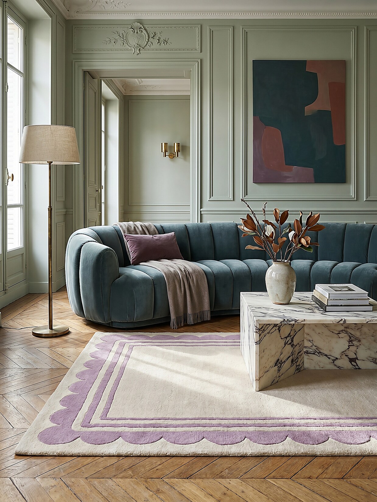 Wollteppich handgetuftet Lila-Beige 120 x 170 cm - WENSUM Kadima