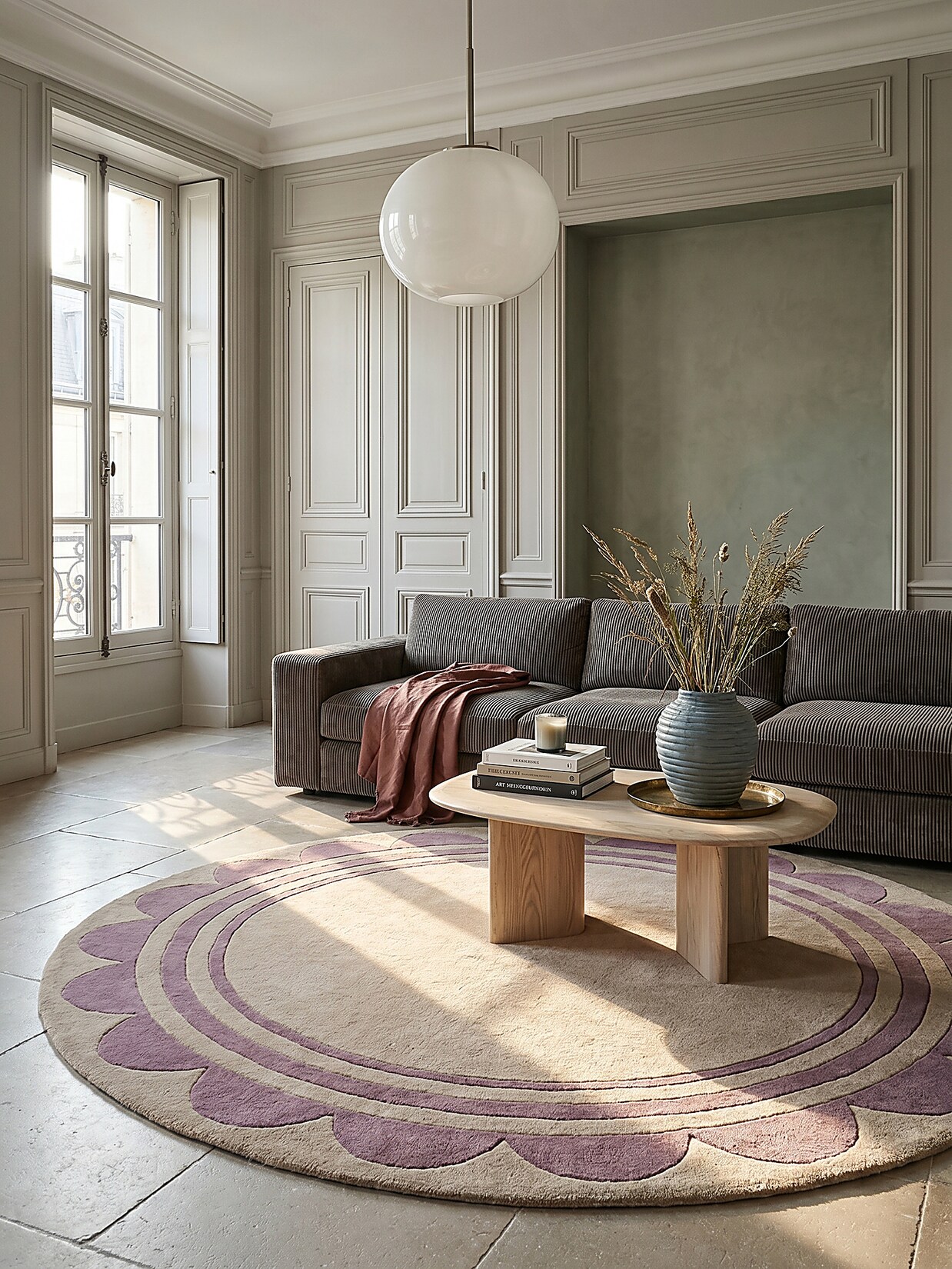 Wollteppich rund Lila-Beige Ø120 cm - WENSUM Kadima Design