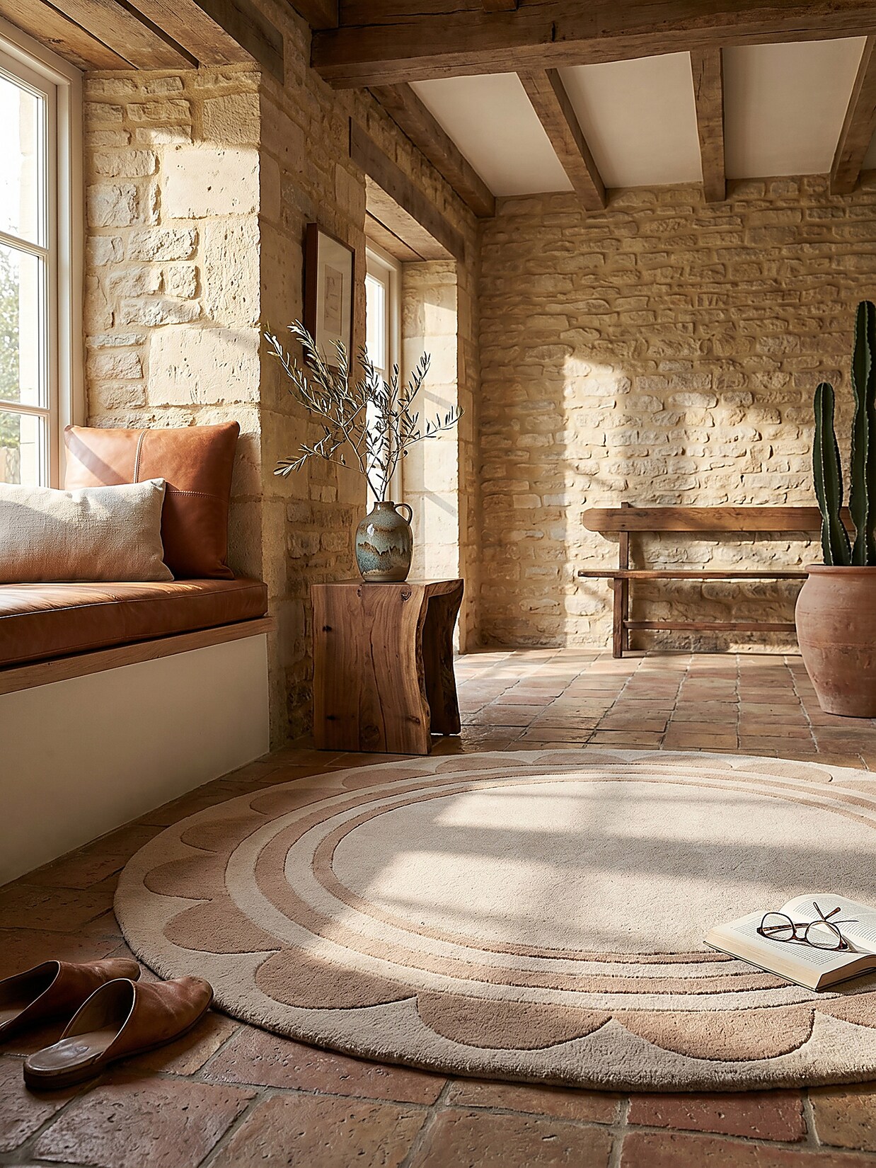 Wollteppich rund Beige Ø120 cm - WENSUM Kadima Design