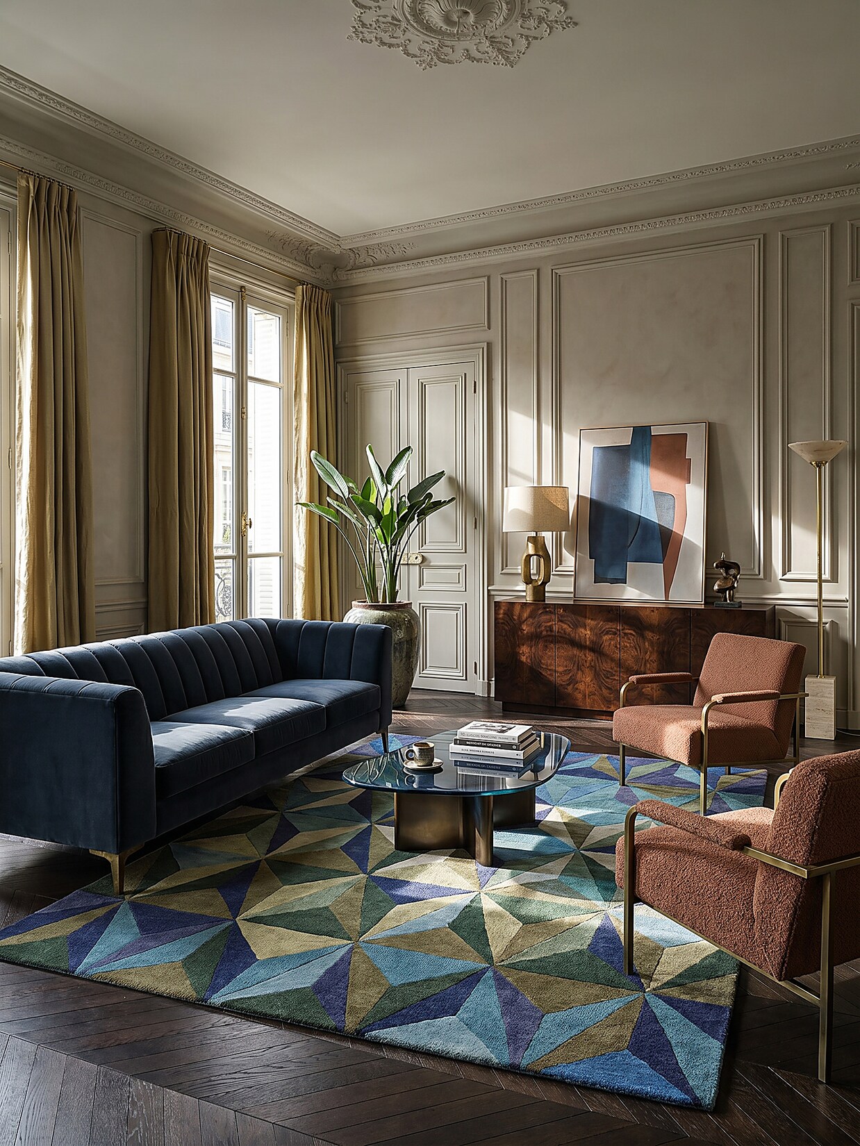 Wollteppich geometrisch Blau-Grün 160 x 230 cm - DERWENT Kadima