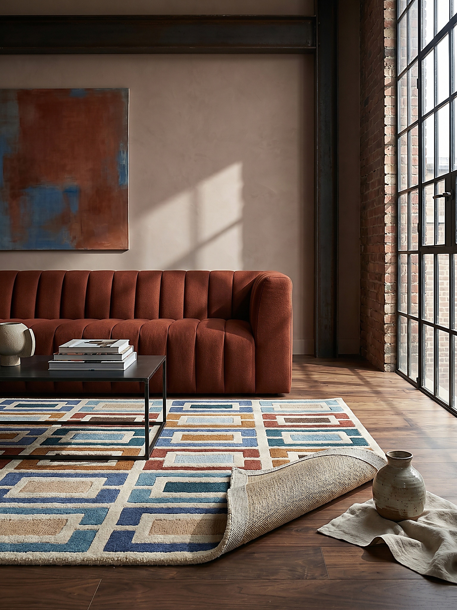 Wollteppich geometrisch Blau-Bunt 160 x 230 cm - DERWENT | Kadima 