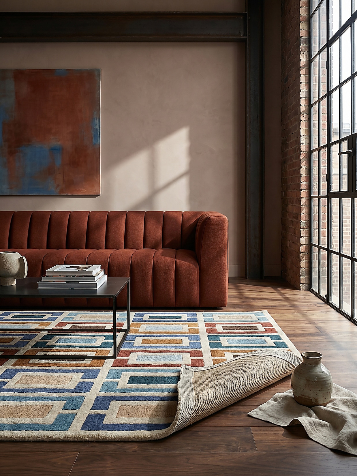 Wollteppich geometrisch Blau-Bunt 120 x 170 cm - DERWENT Kadima
