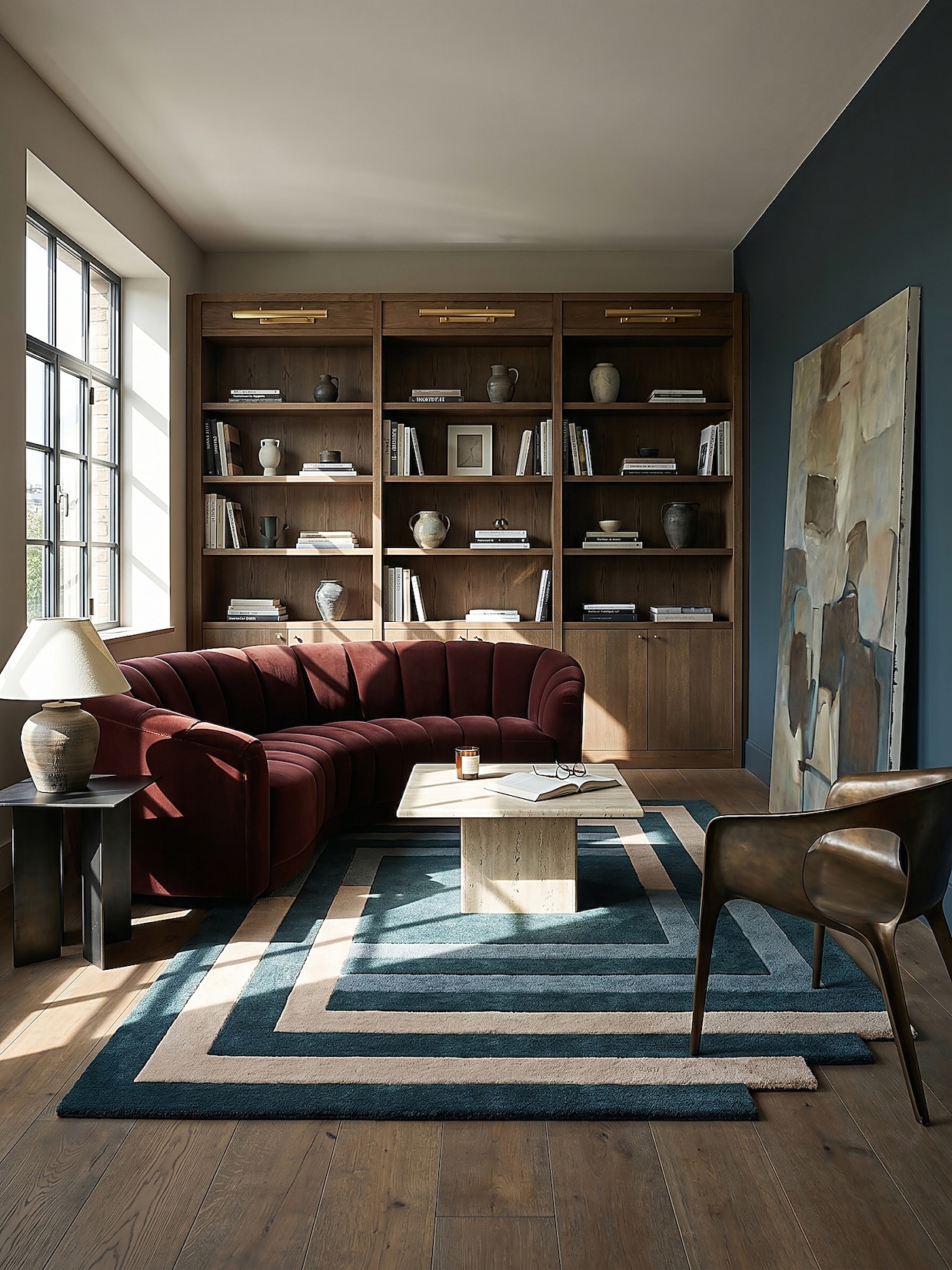 Wollteppich geometrisch Türkis-Beige 120 x 180 cm - HALLEIN Kadima