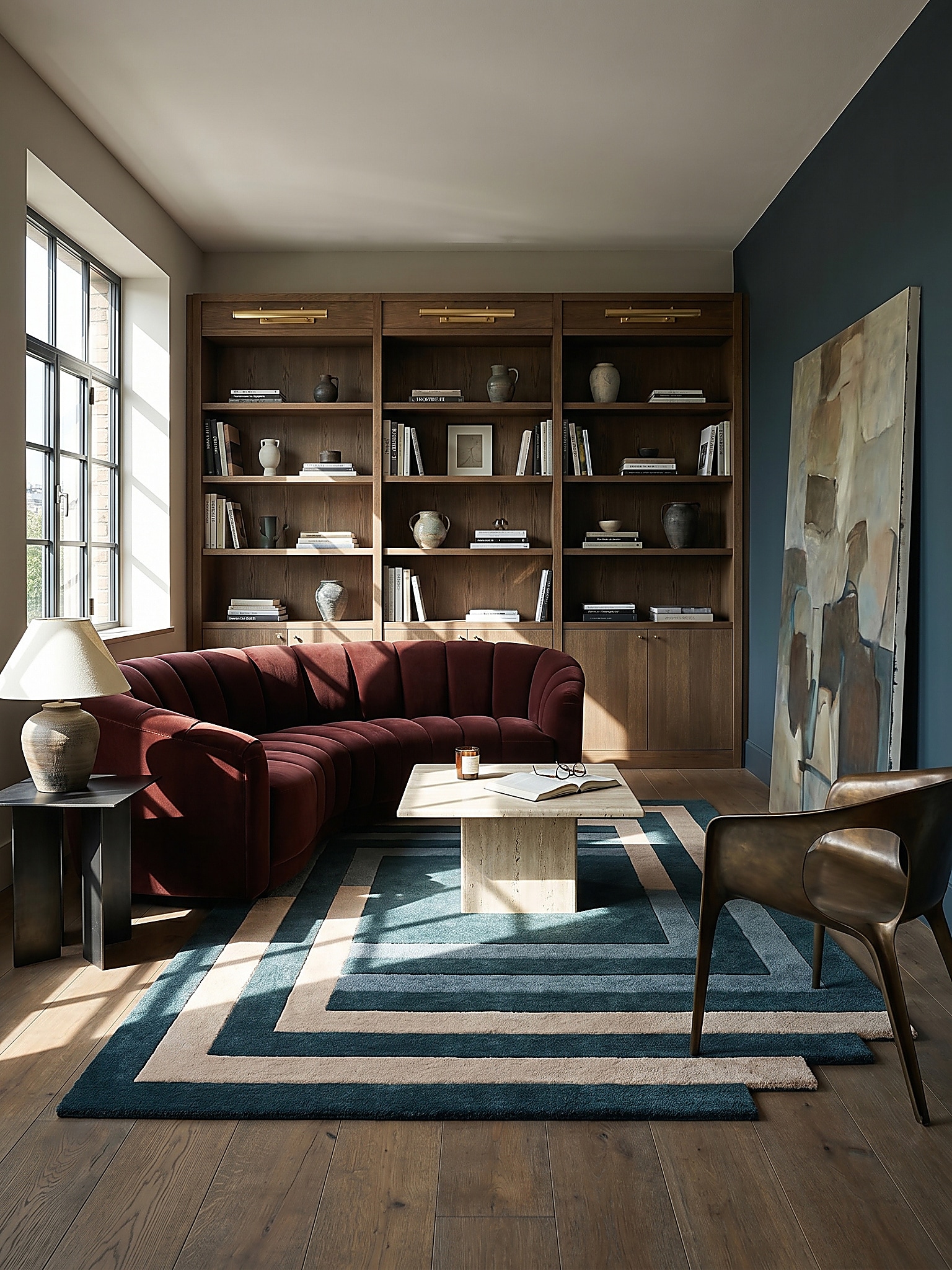 Wollteppich geometrisch T&uuml;rkis-Beige 150 x 240 cm - HALLEIN | Kadima 