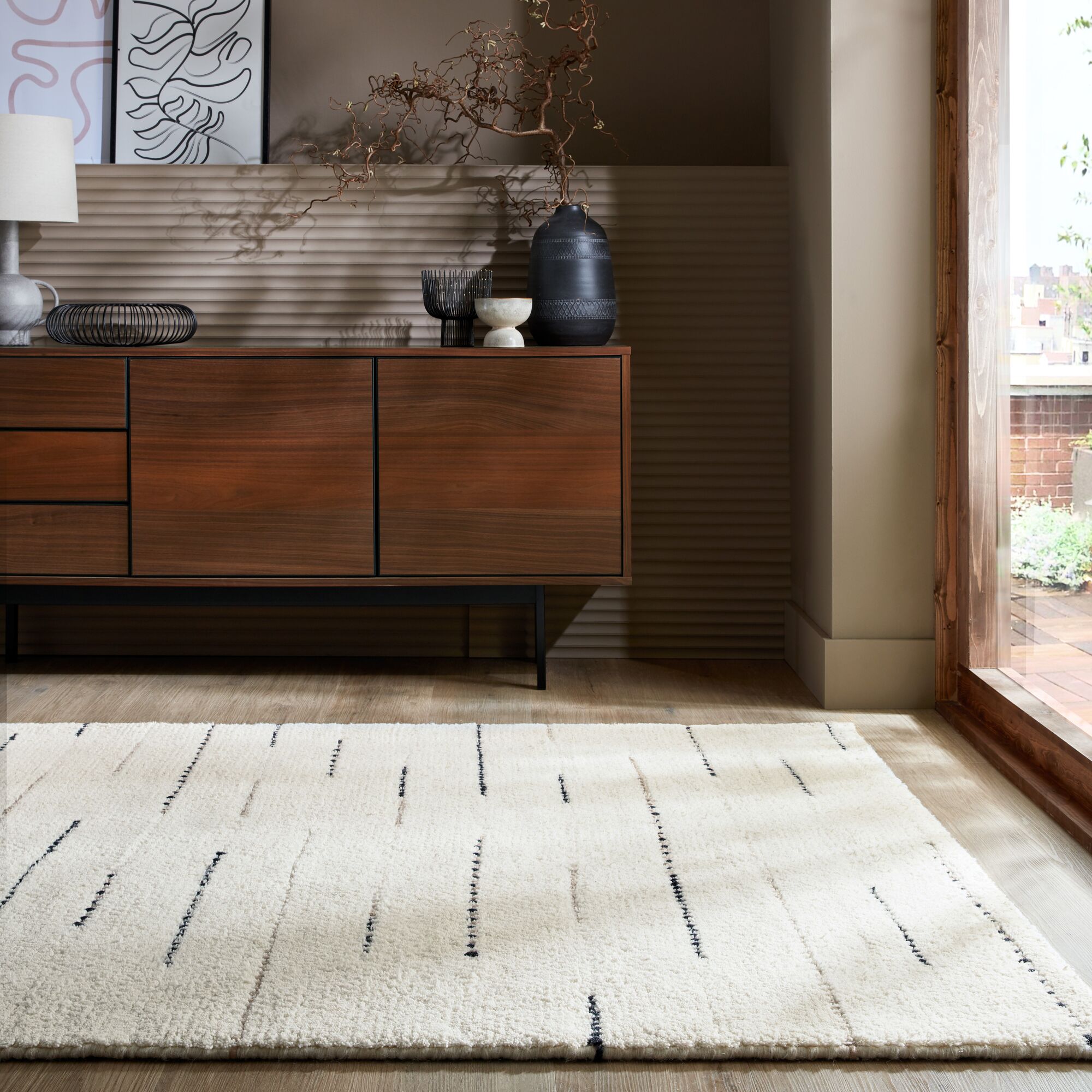 Wollteppich gestreift Beige-Schwarz 120 x 170 cm - THORN | Kadima 