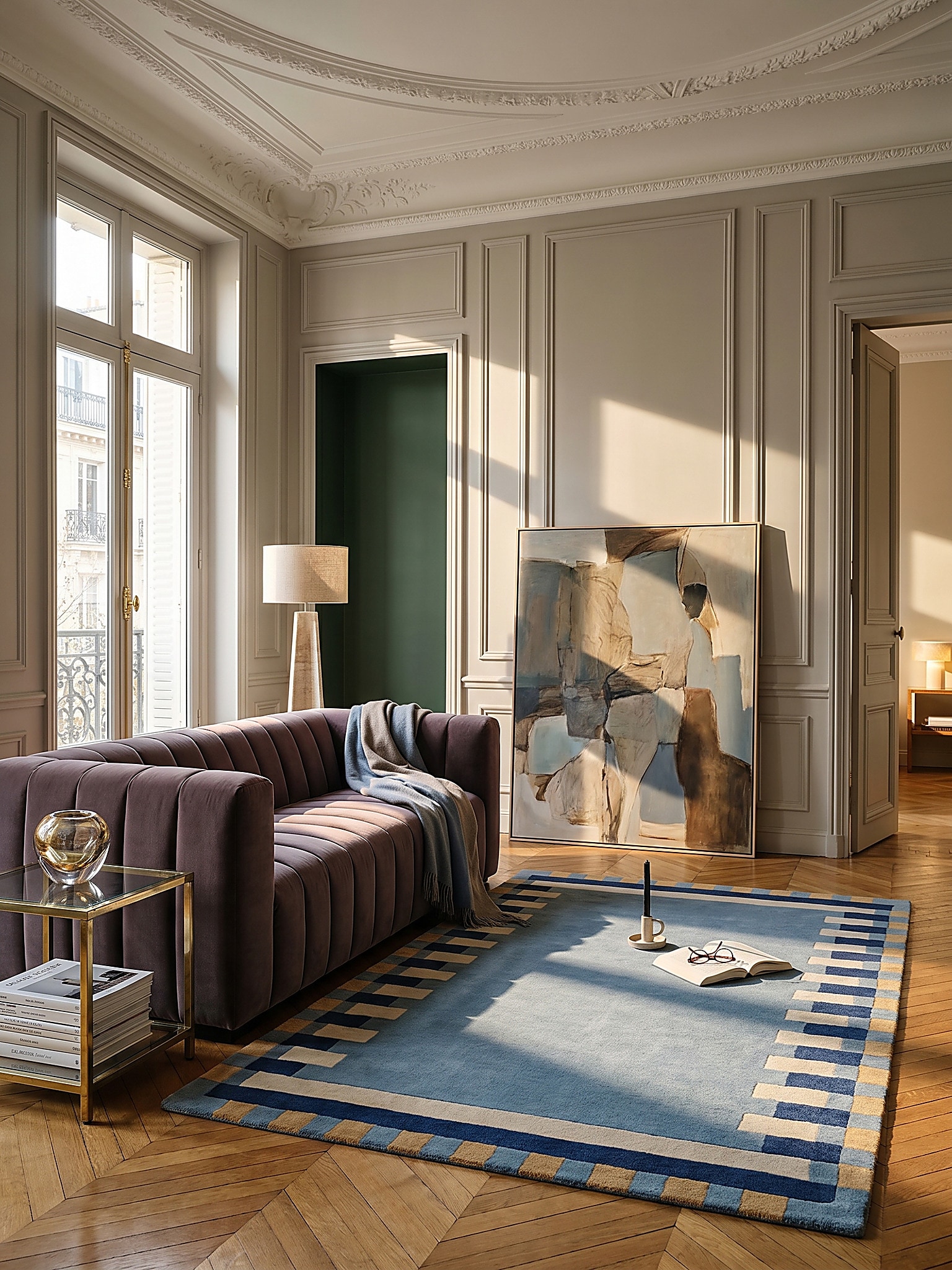 Wollteppich geometrisch Blau-Gelb 160 x 230 cm - WENSUM | Kadima 