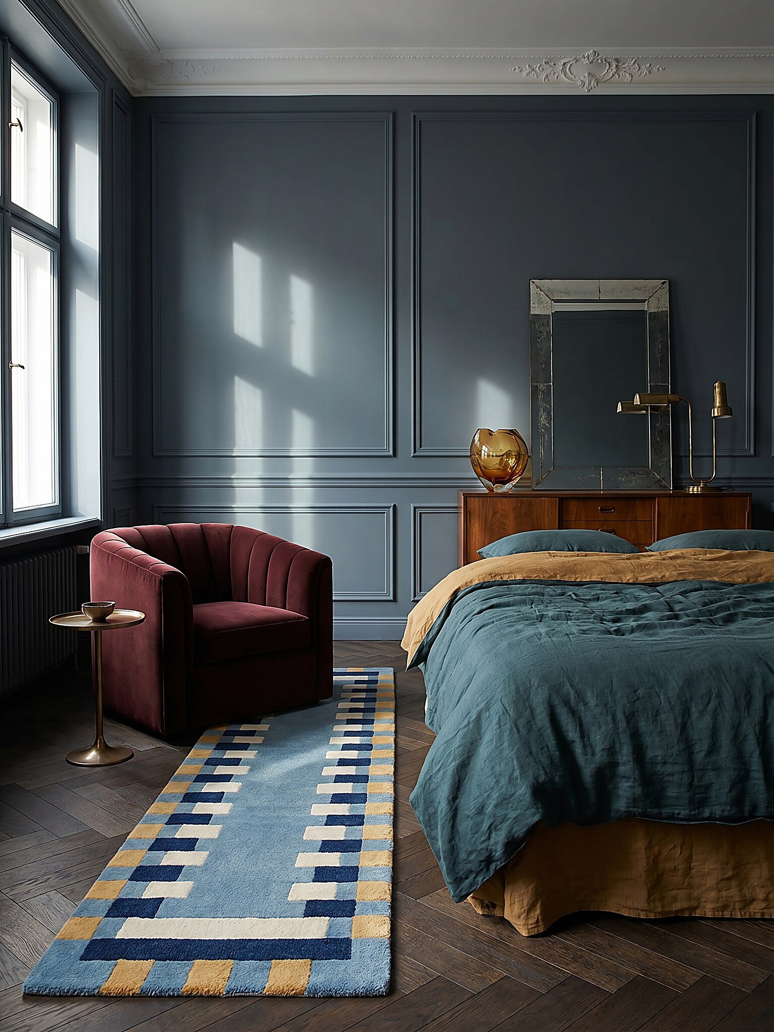 L&auml;ufer geometrisch Blau-Gelb 60 x 230 cm - WENSUM | Kadima Design 