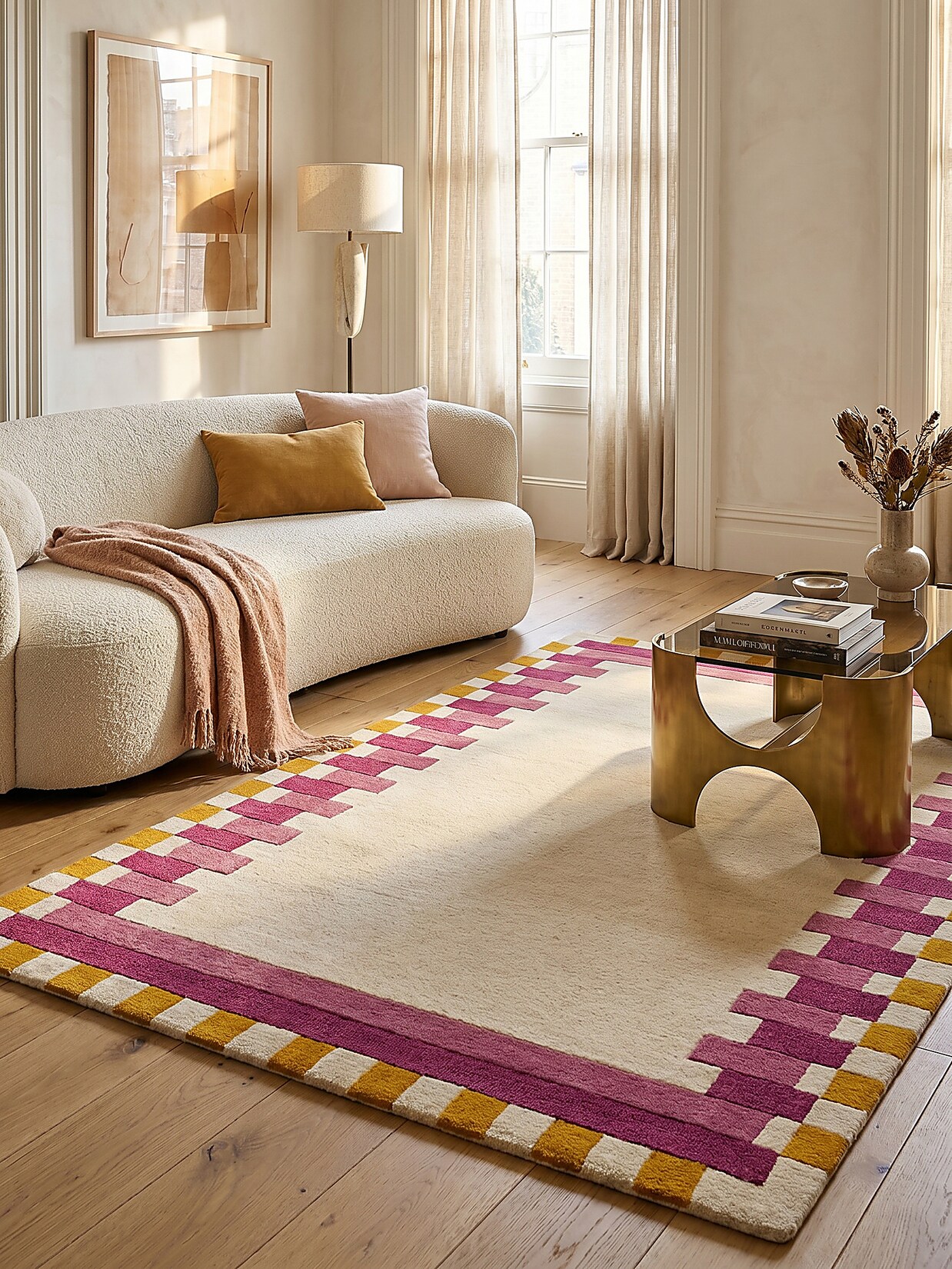 Wollteppich geometrisch Rosa-Gelb 120 x 170 cm - WENSUM Kadima