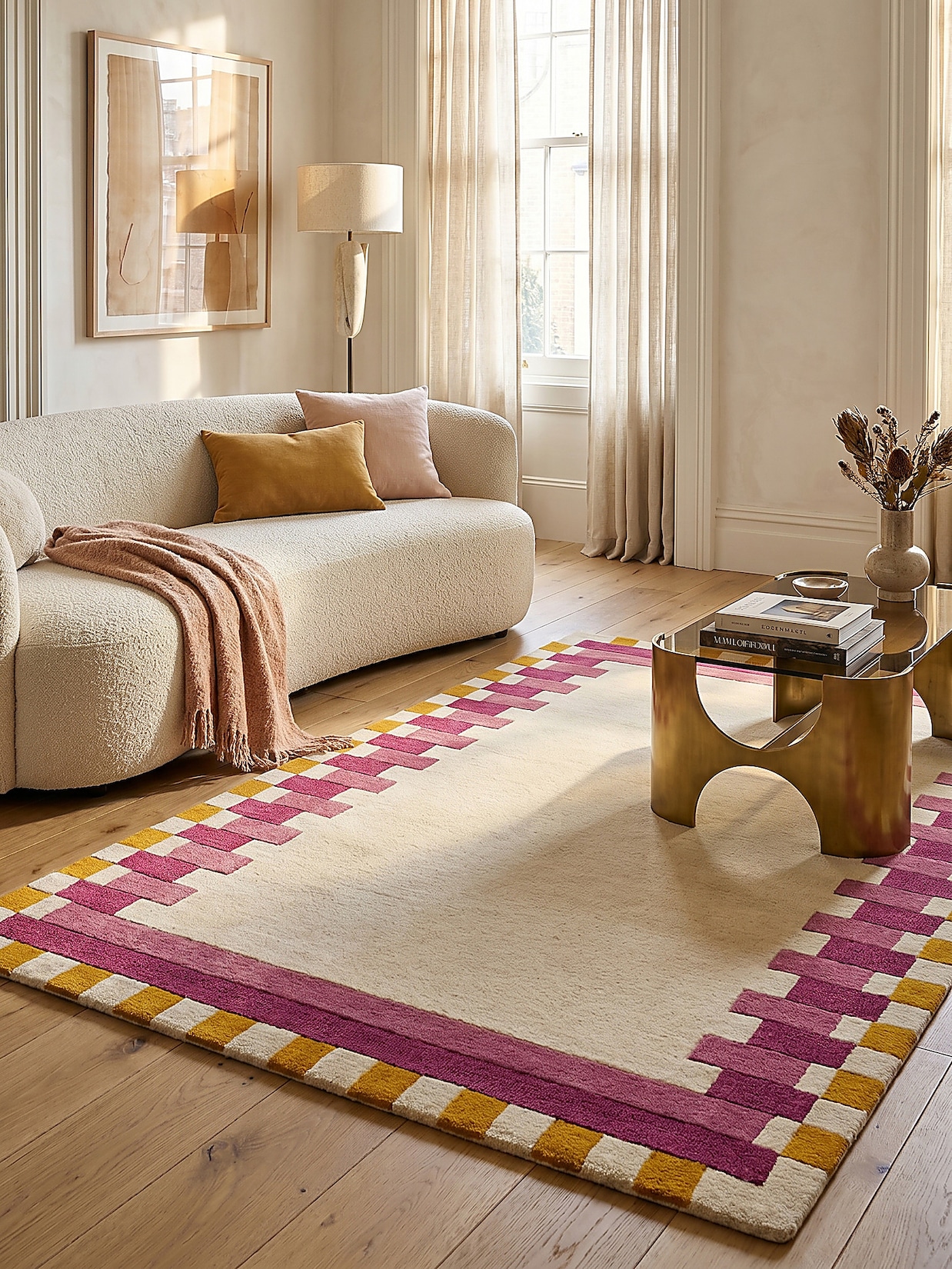 Wollteppich geometrisch Rosa-Gelb 200 x 290 cm - WENSUM Kadima