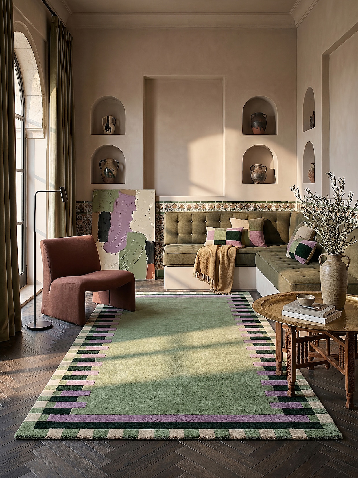 Wollteppich geometrisch Grün-Lila 200 x 290 cm - WENSUM Kadima