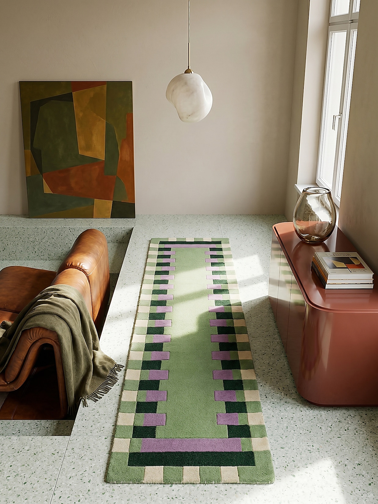 Läufer geometrisch Grün-Lila 60 x 230 cm - WENSUM Kadima Design