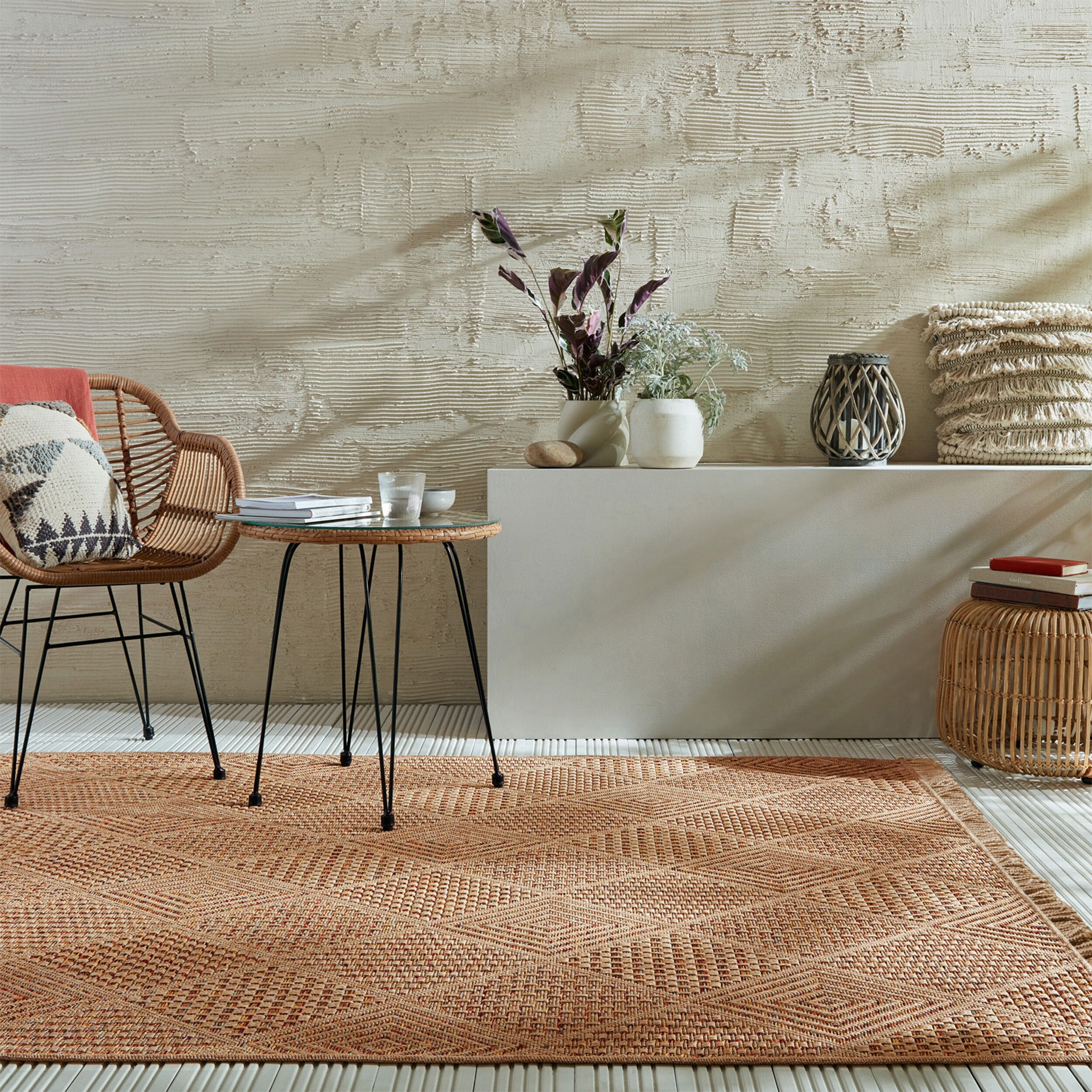 Outdoor-Teppich Rauten Natur-Terrakotta 200 x 290 cm - CLYST | Kadima 