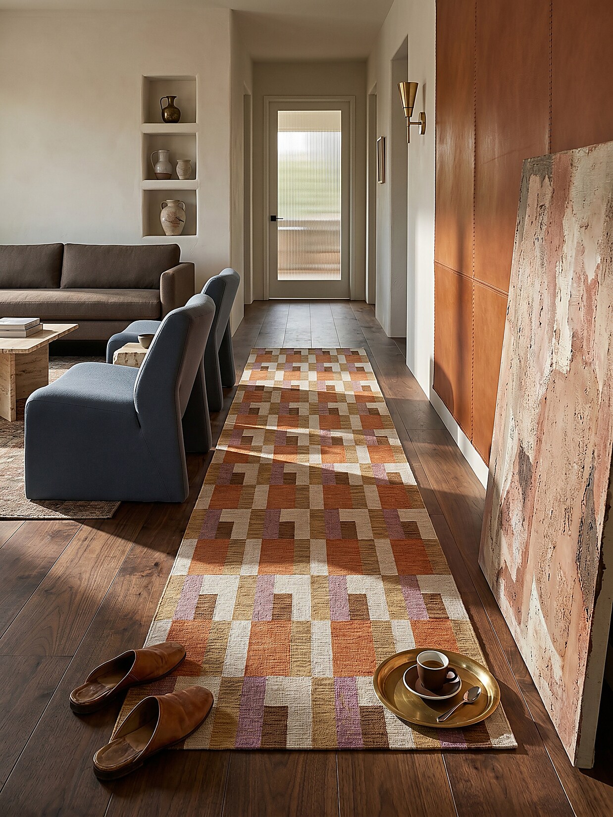 Läufer geometrisch Orange-Natur 60 x 230 cm - COQUET Kadima Design