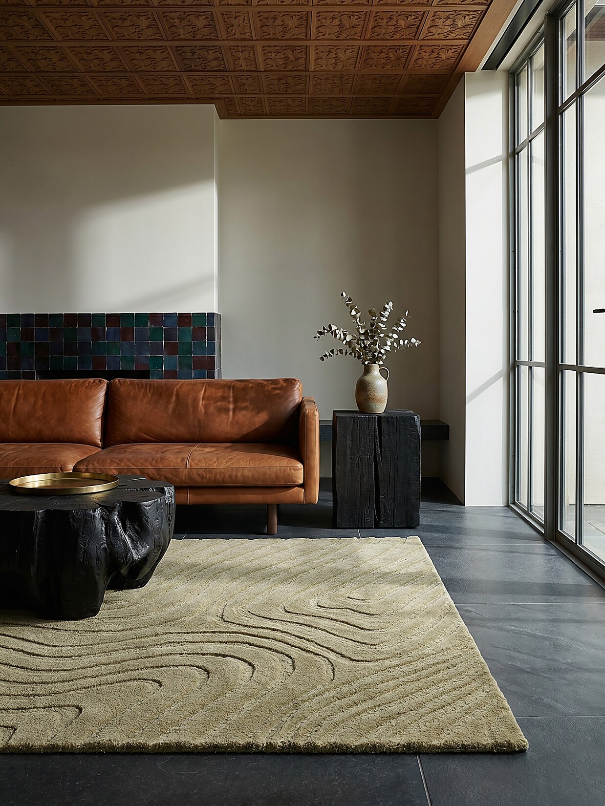 Wollteppich abstrakt Olivegrün 120 x 170 cm - LEVEN Kadima Design