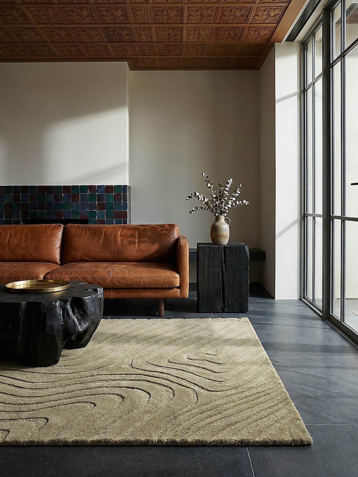 Wollteppich abstrakt Olivegrün 160 x 230 cm - LEVEN Kadima Design