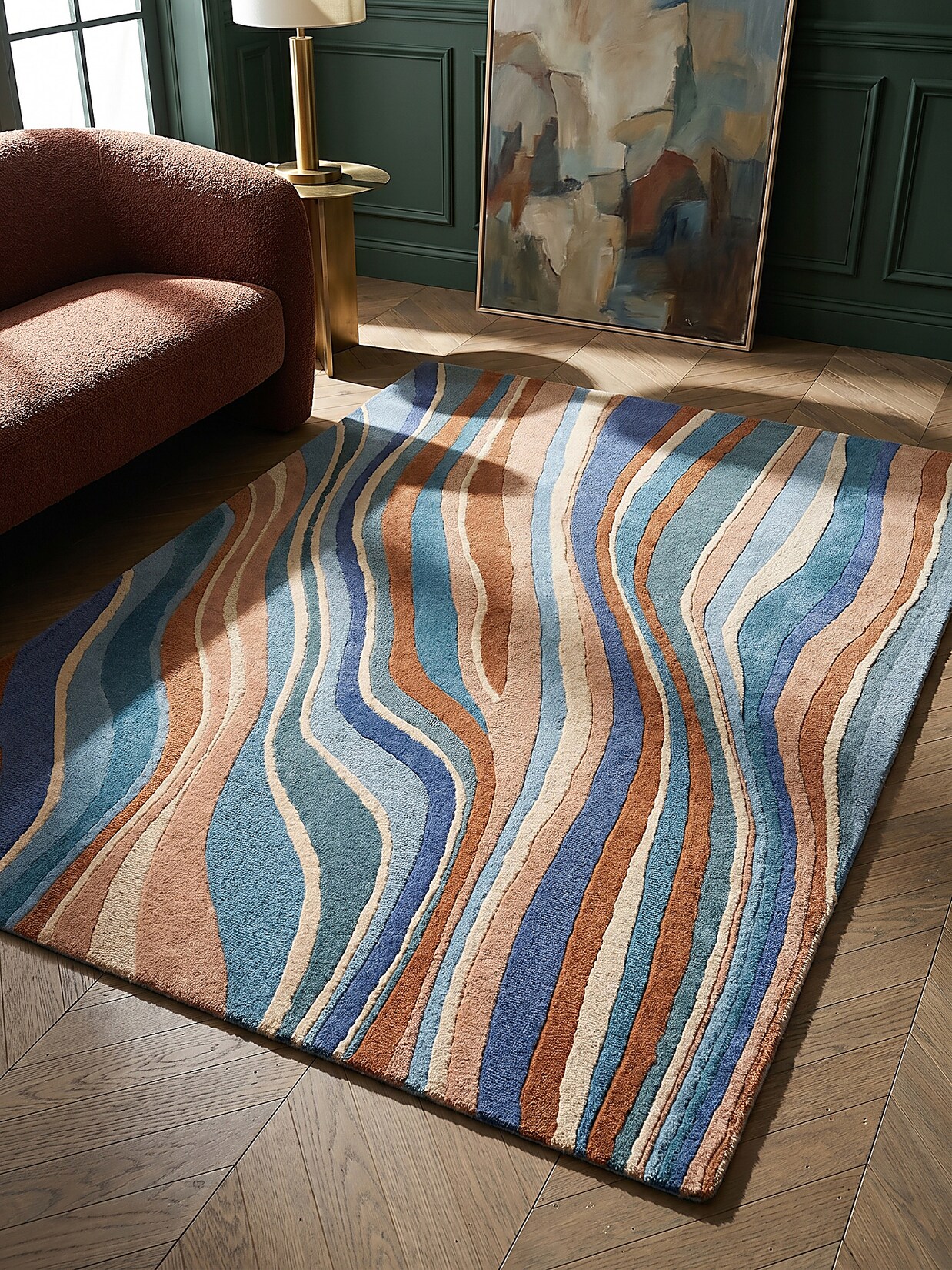 Wollteppich abstrakt Blau-Bunt 160 x 230 cm - DERWENT Kadima Design