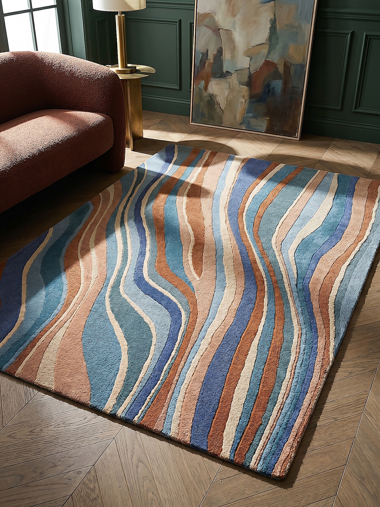 Wollteppich abstrakt Blau-Bunt 200 x 290 cm - DERWENT Kadima Design