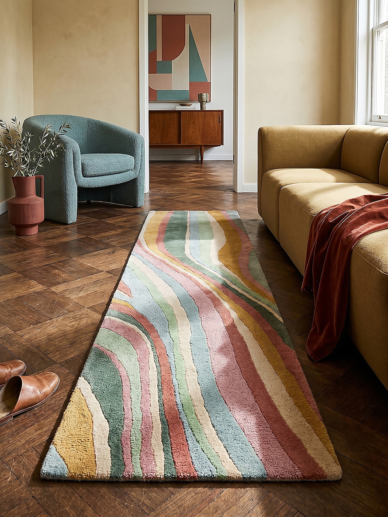 Läufer abstrakt Grün-Bunt 60 x 230 cm - DERWENT Kadima Design