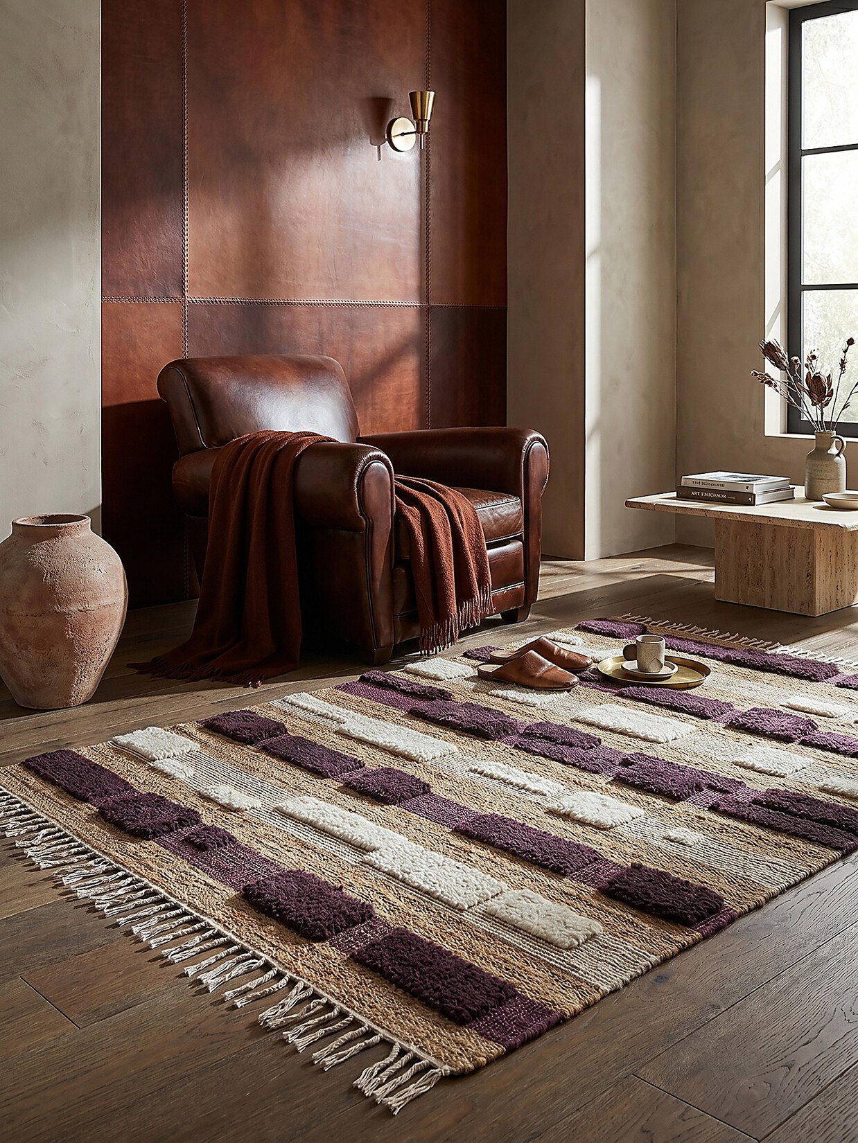 Teppich gestreift Natur-Lila 120 x 170 cm - WHARFE Kadima Design