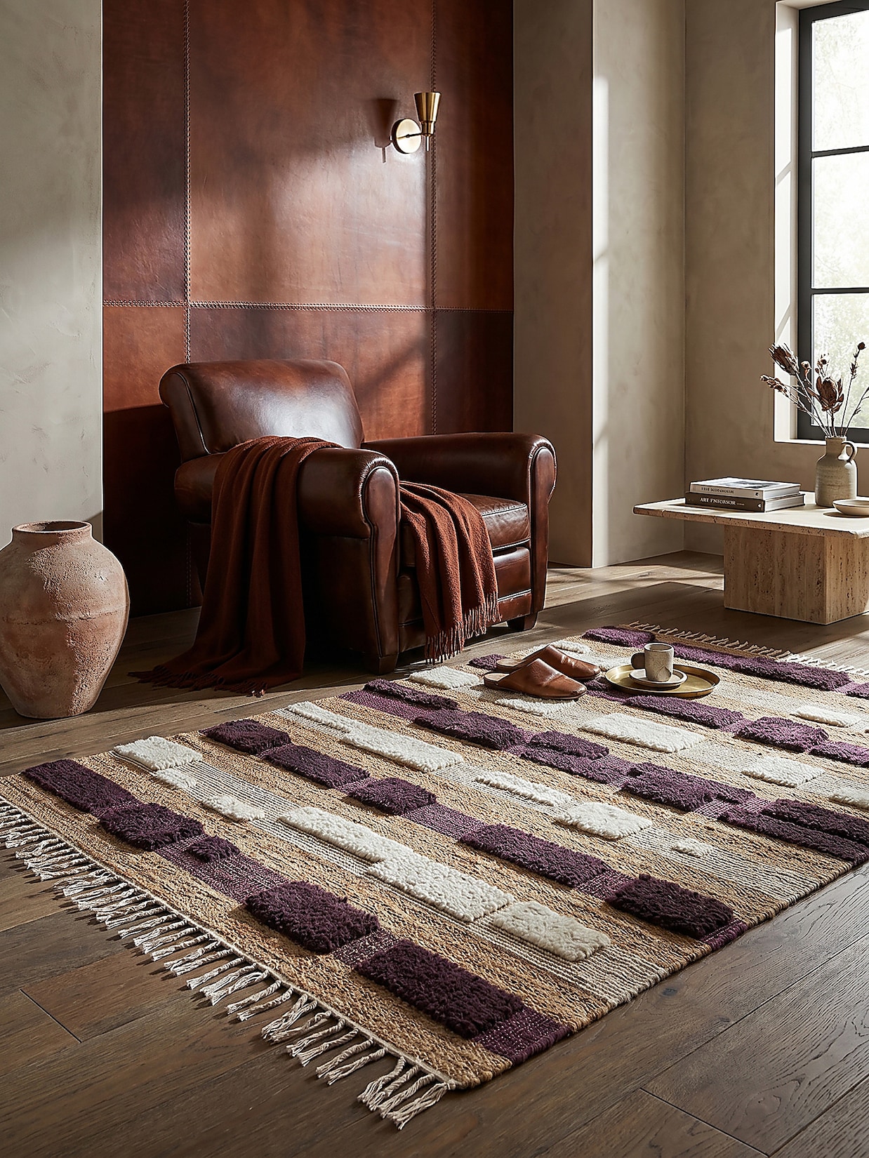 Teppich gestreift Natur-Lila 160 x 230 cm - WHARFE Kadima Design