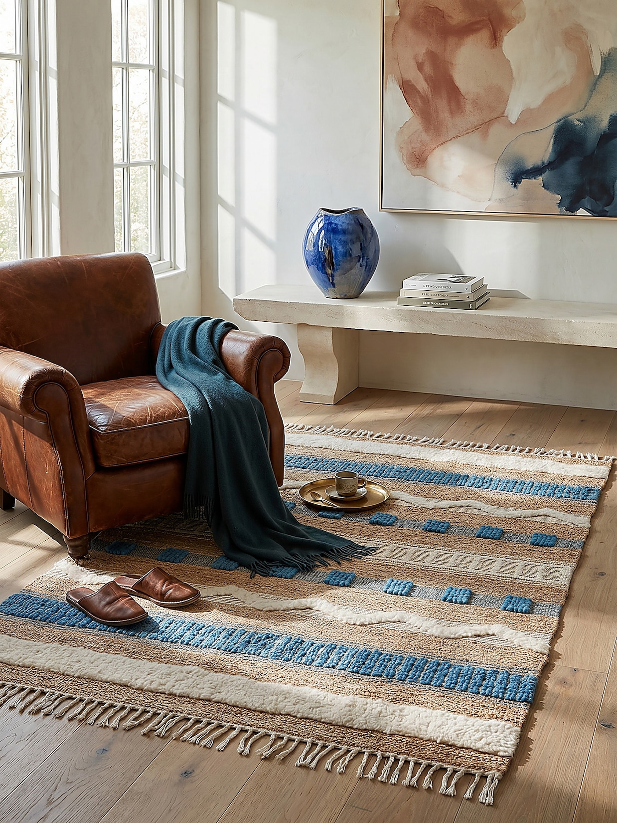 Teppich gestreift Natur-Blau 120 x 170 cm - WHARFE Kadima Design